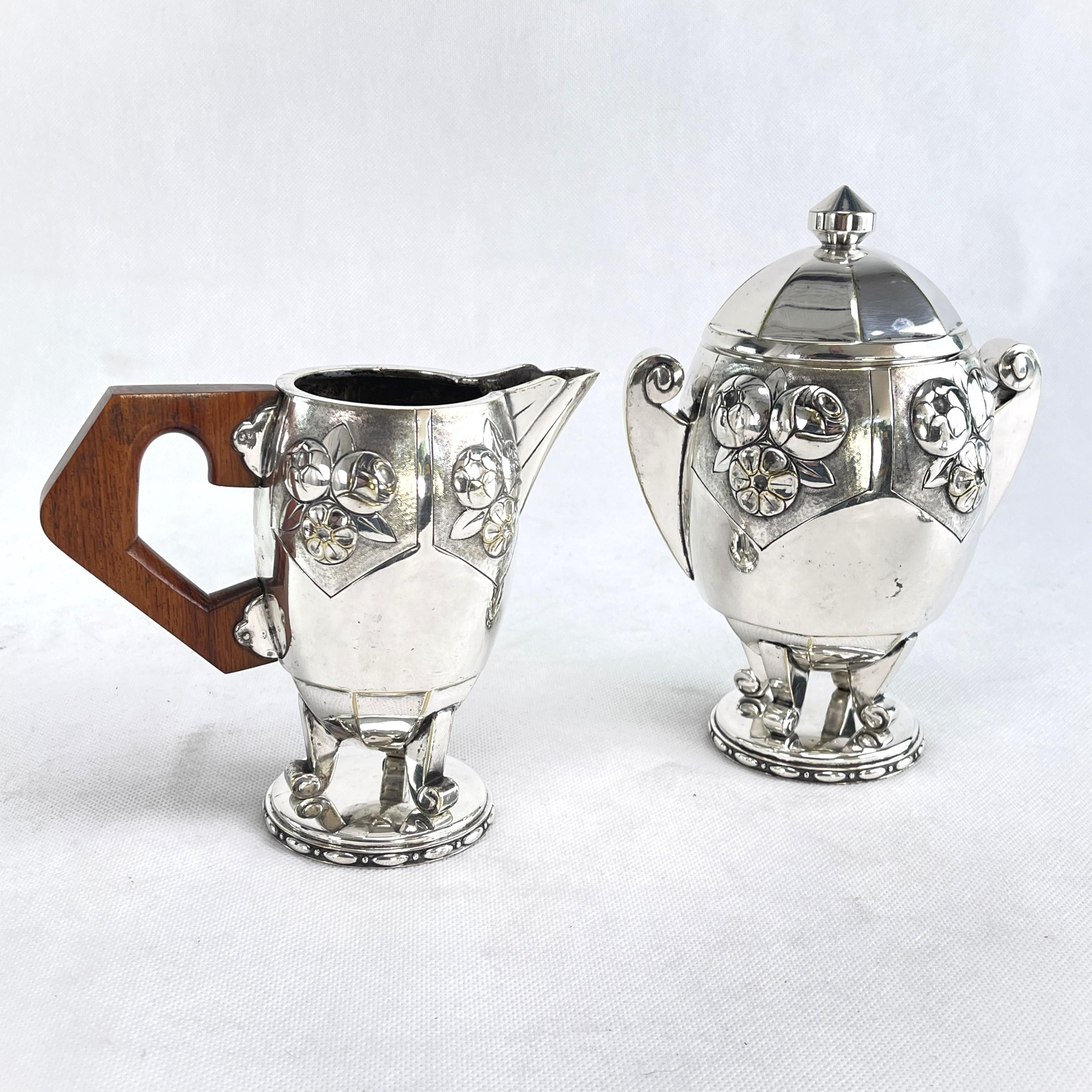 Early 20th Century Beautiful ART DECO coffee set tea set signed RameLPa silver plated For Sale