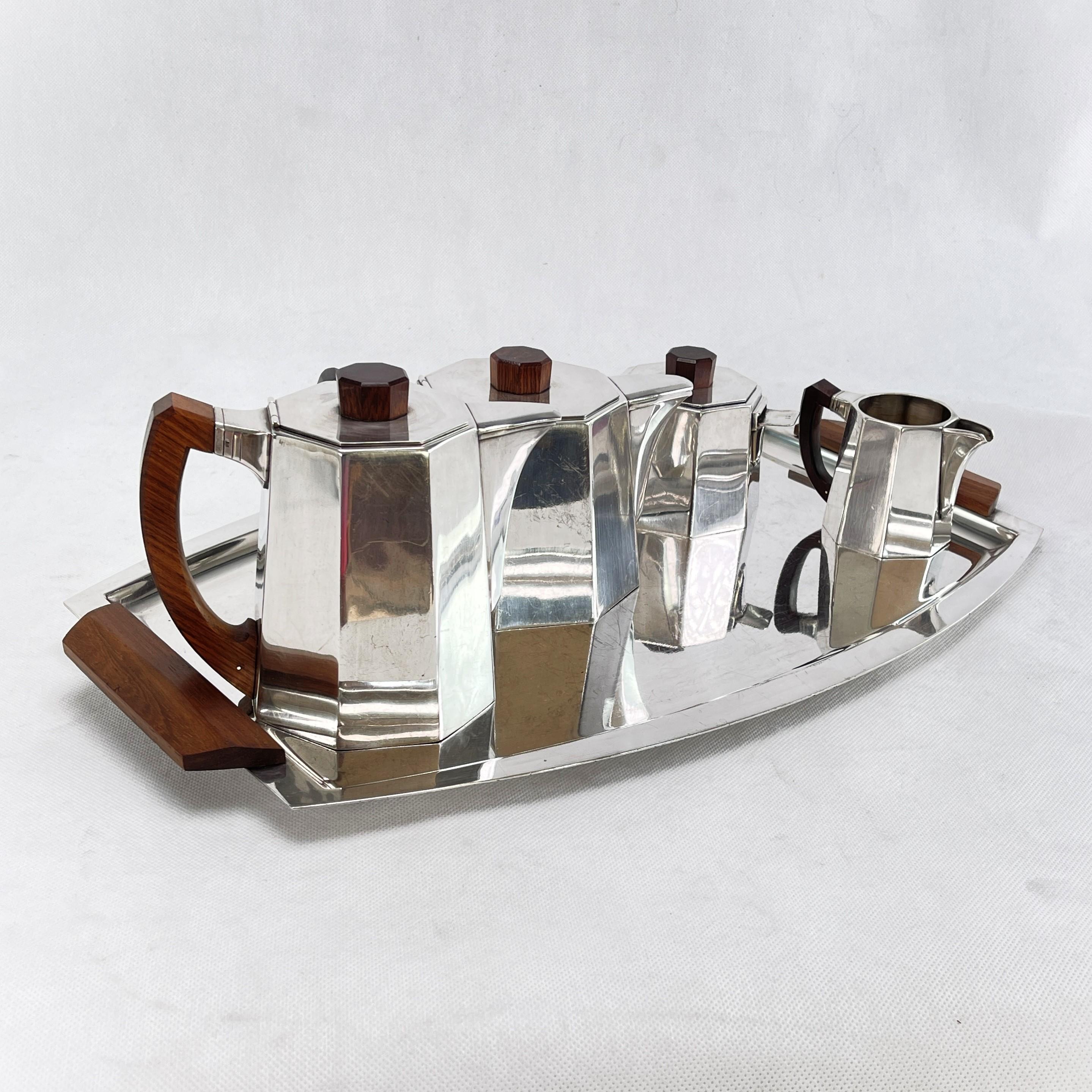 French Beautiful ART DECO coffee set tea set silver plated, 1930s For Sale
