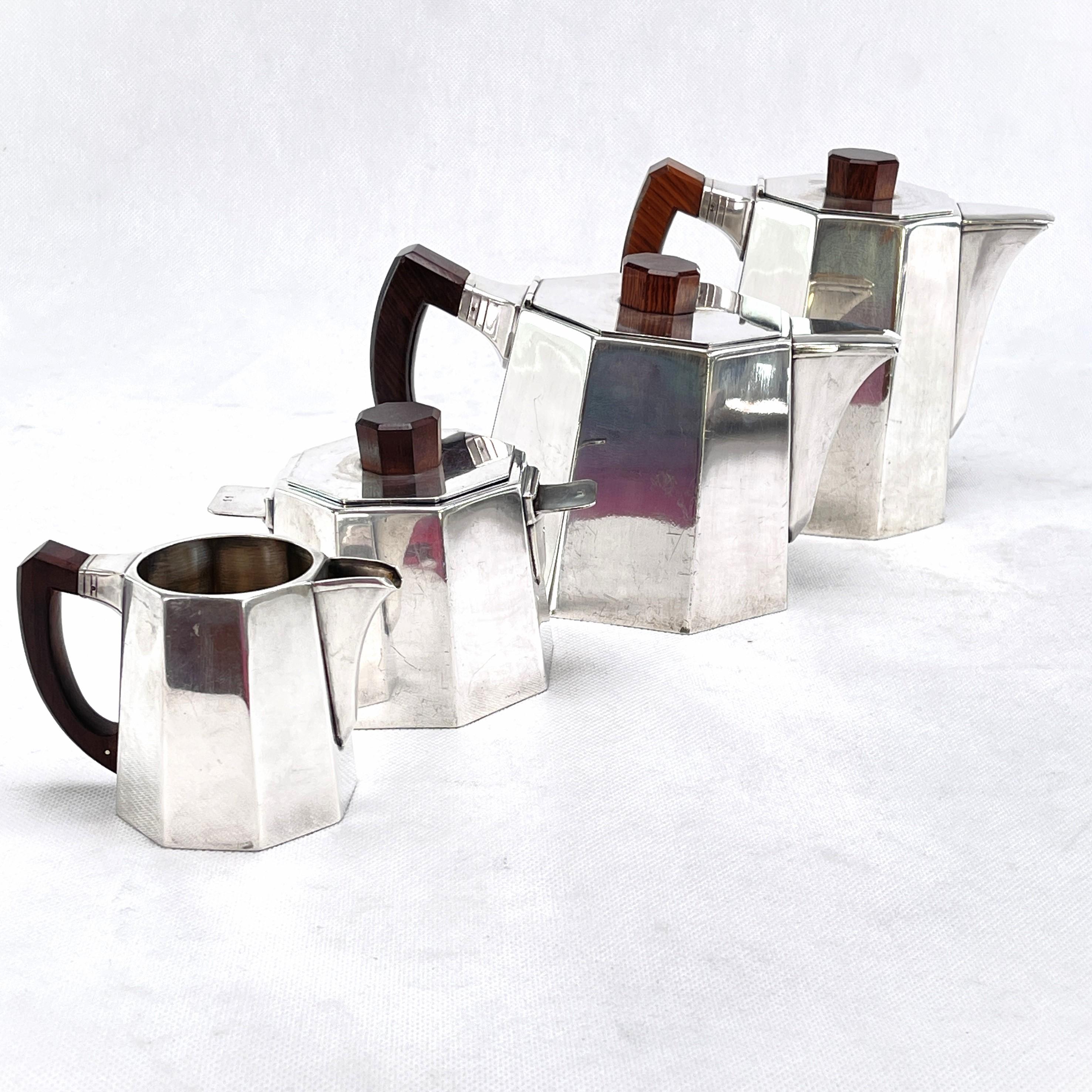 Silvered Beautiful ART DECO coffee set tea set silver plated, 1930s For Sale