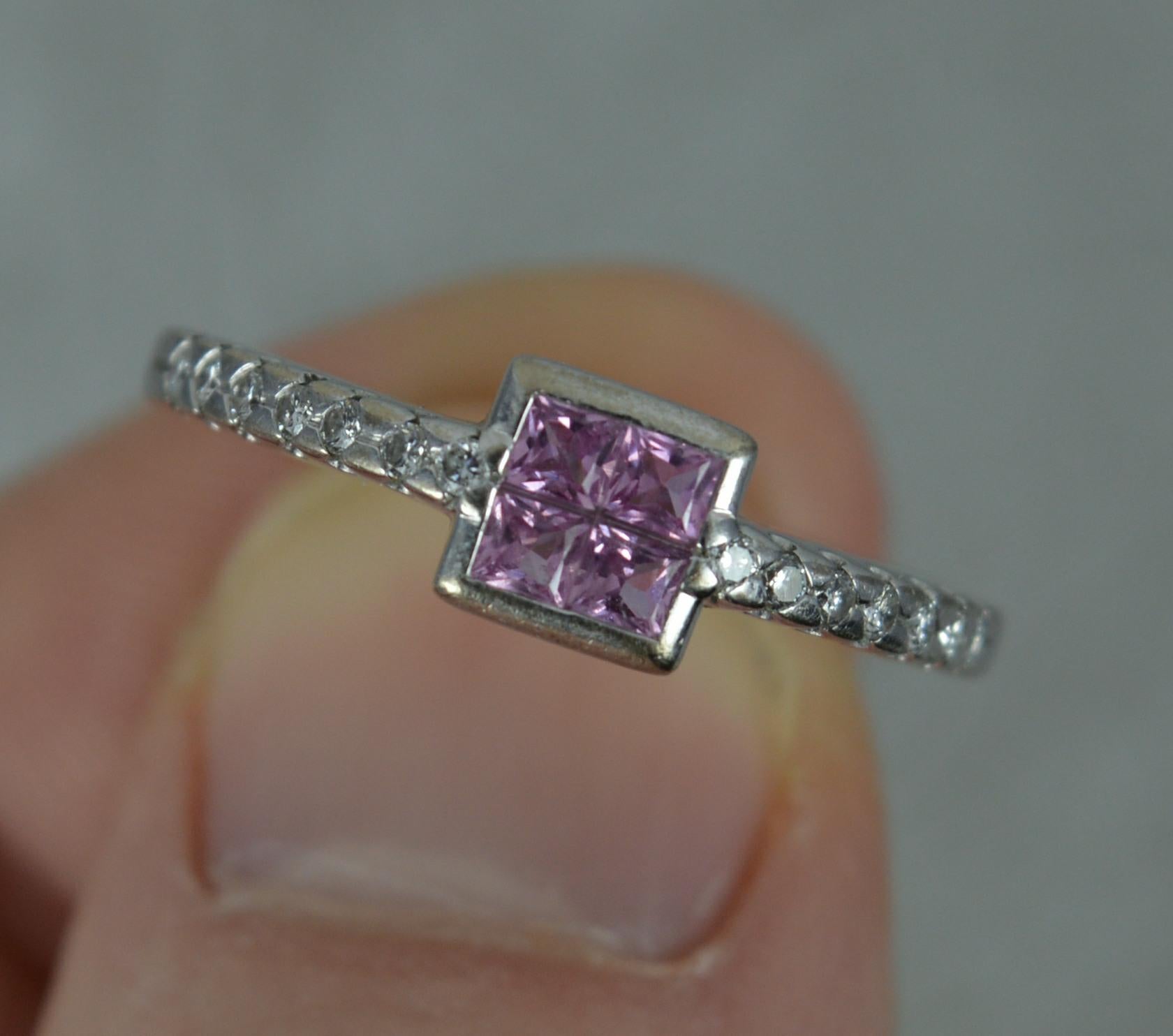 Women's Beautiful Art Deco Style 18ct White Gold Pink Sapphire & Diamond Cluster Ring