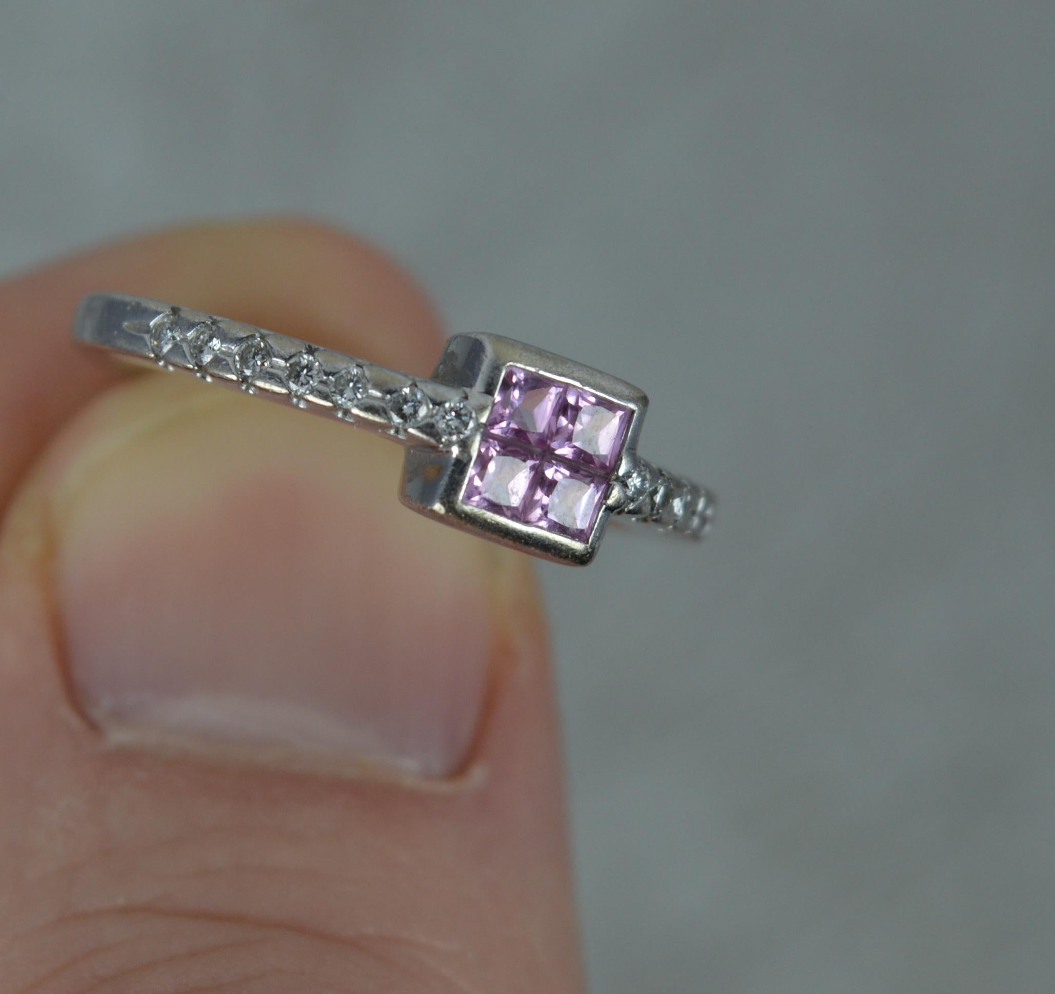 Beautiful Art Deco Style 18ct White Gold Pink Sapphire & Diamond Cluster Ring 1