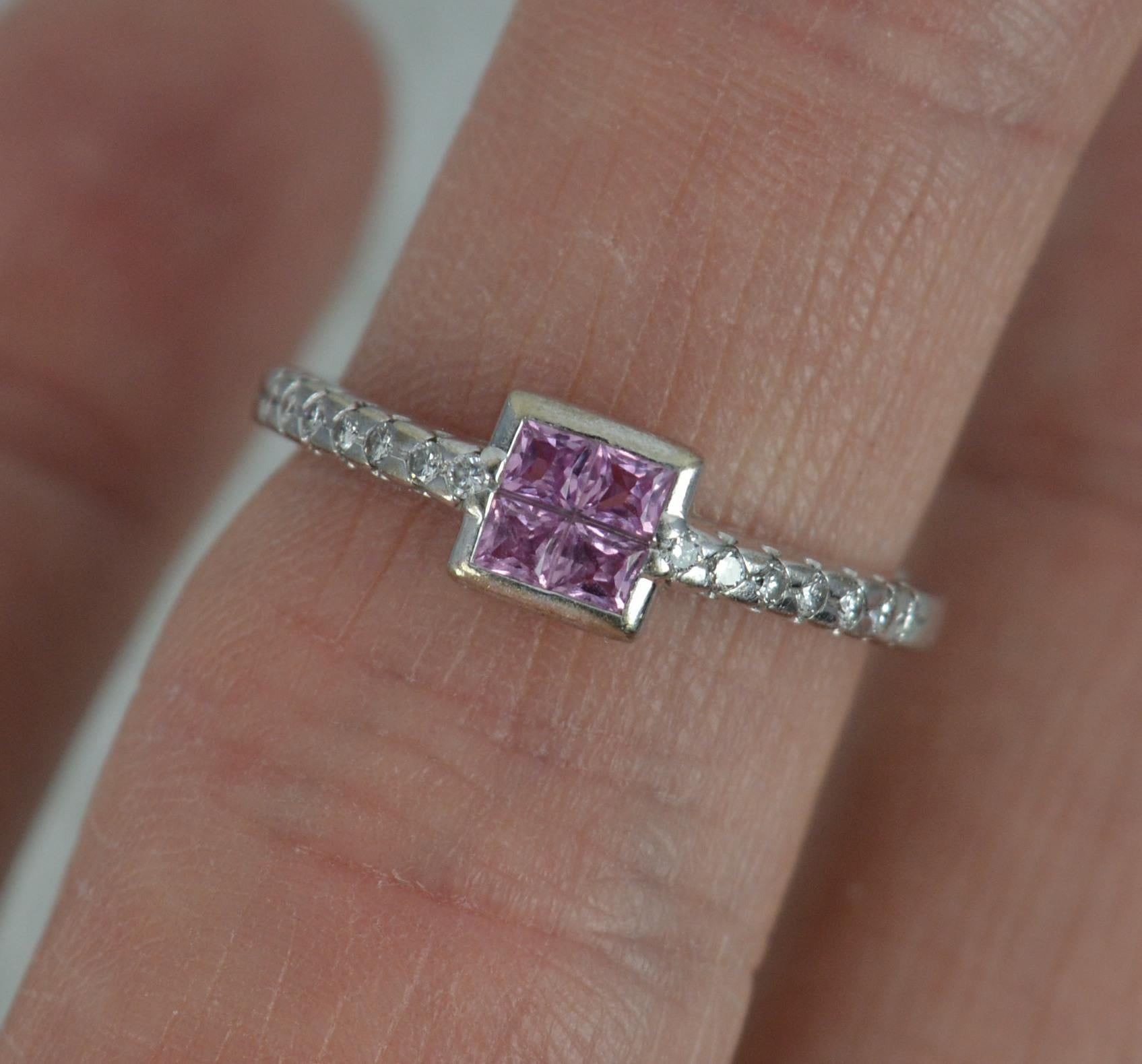 Beautiful Art Deco Style 18ct White Gold Pink Sapphire & Diamond Cluster Ring 2