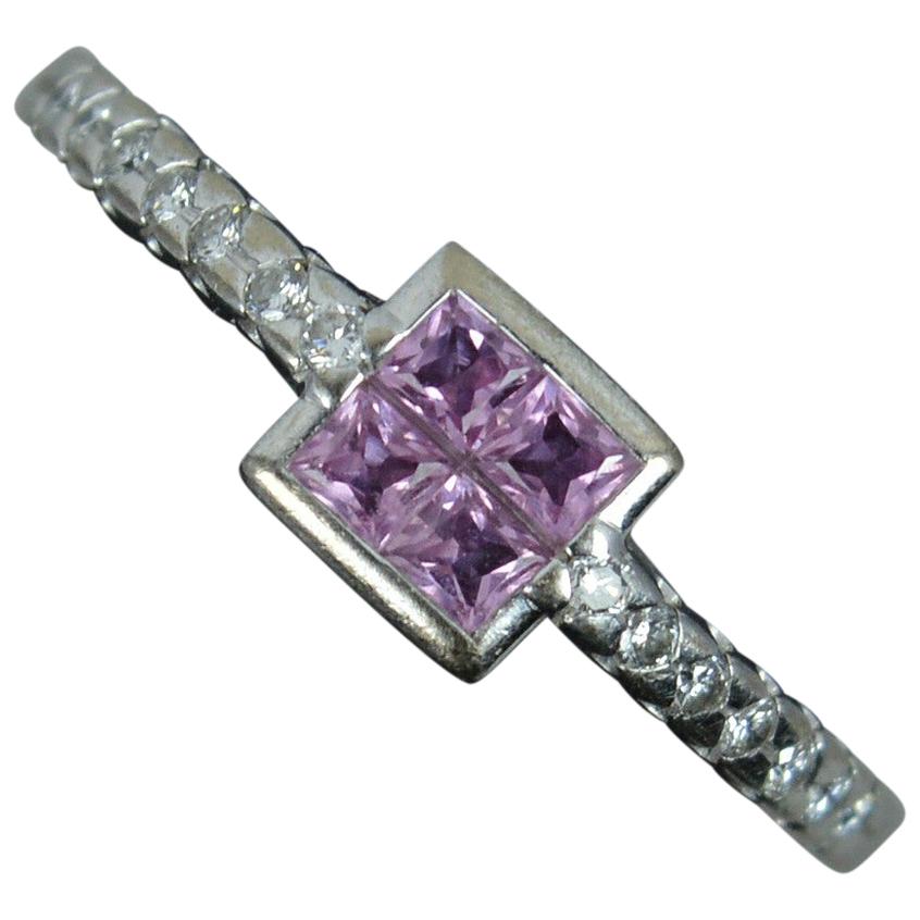 Beautiful Art Deco Style 18ct White Gold Pink Sapphire & Diamond Cluster Ring