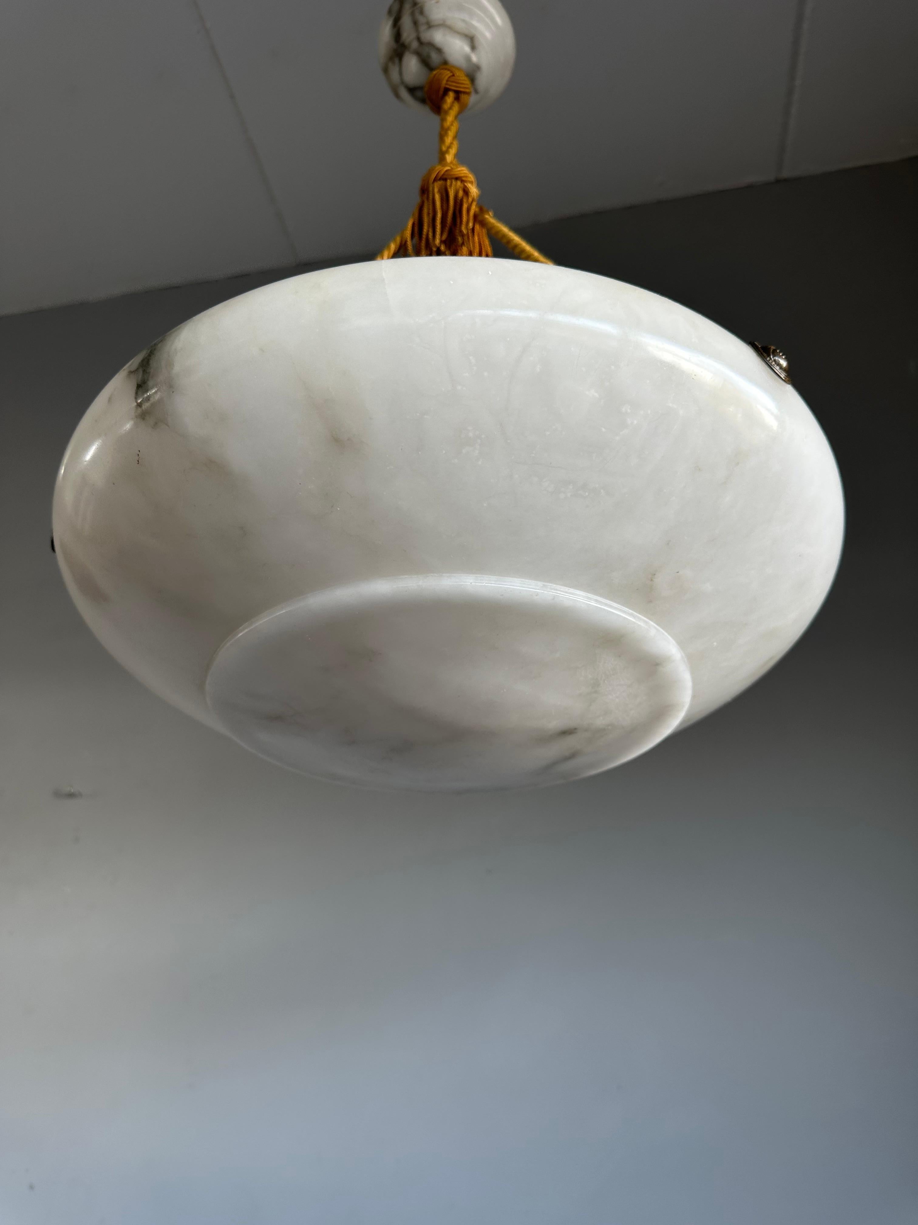 Art Deco & Timless Design Antique Alabaster Pendant w. Perfect Alabaster Canopy For Sale 9