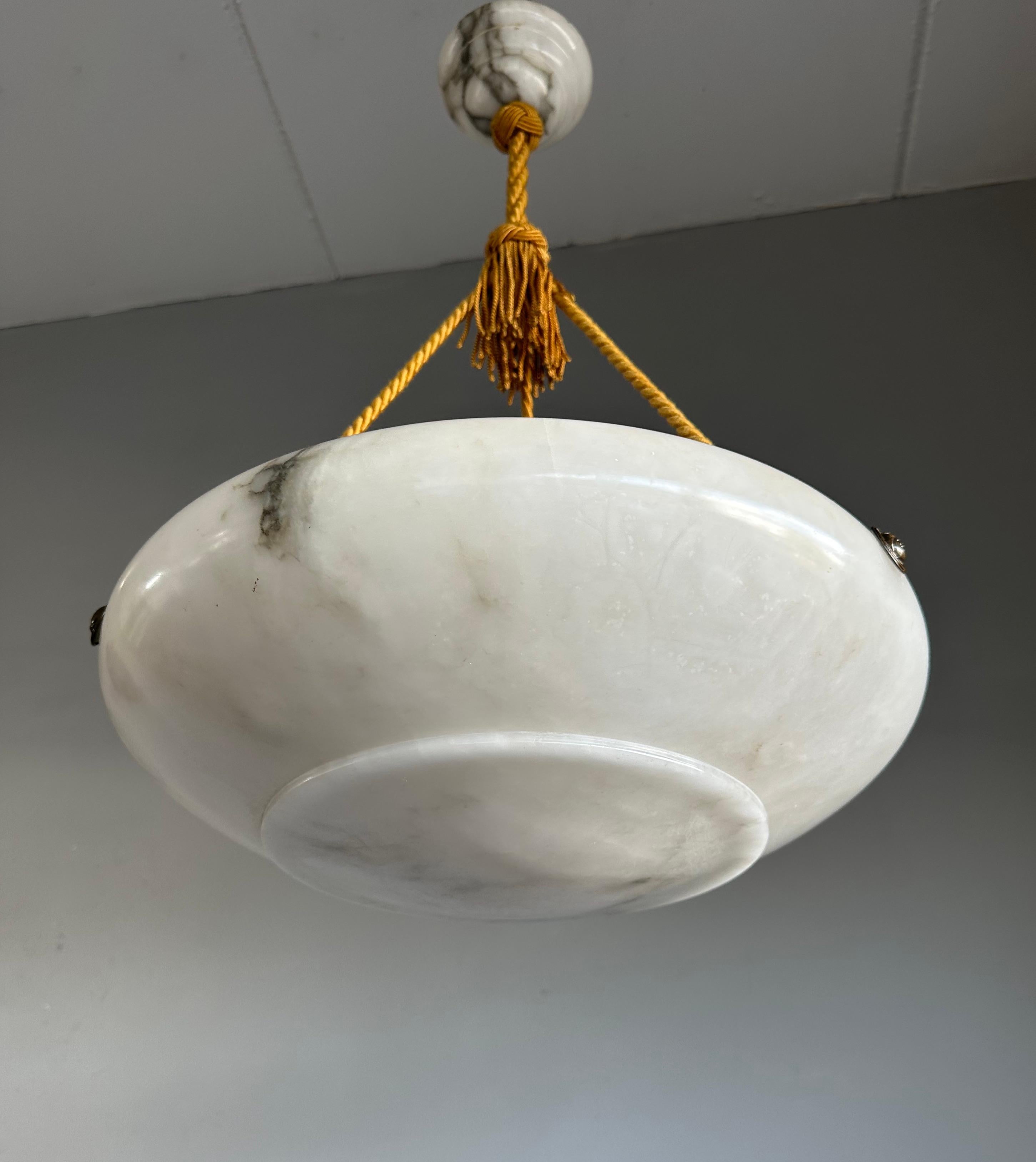 Art Deco & Timless Design Antique Alabaster Pendant w. Perfect Alabaster Canopy For Sale 10