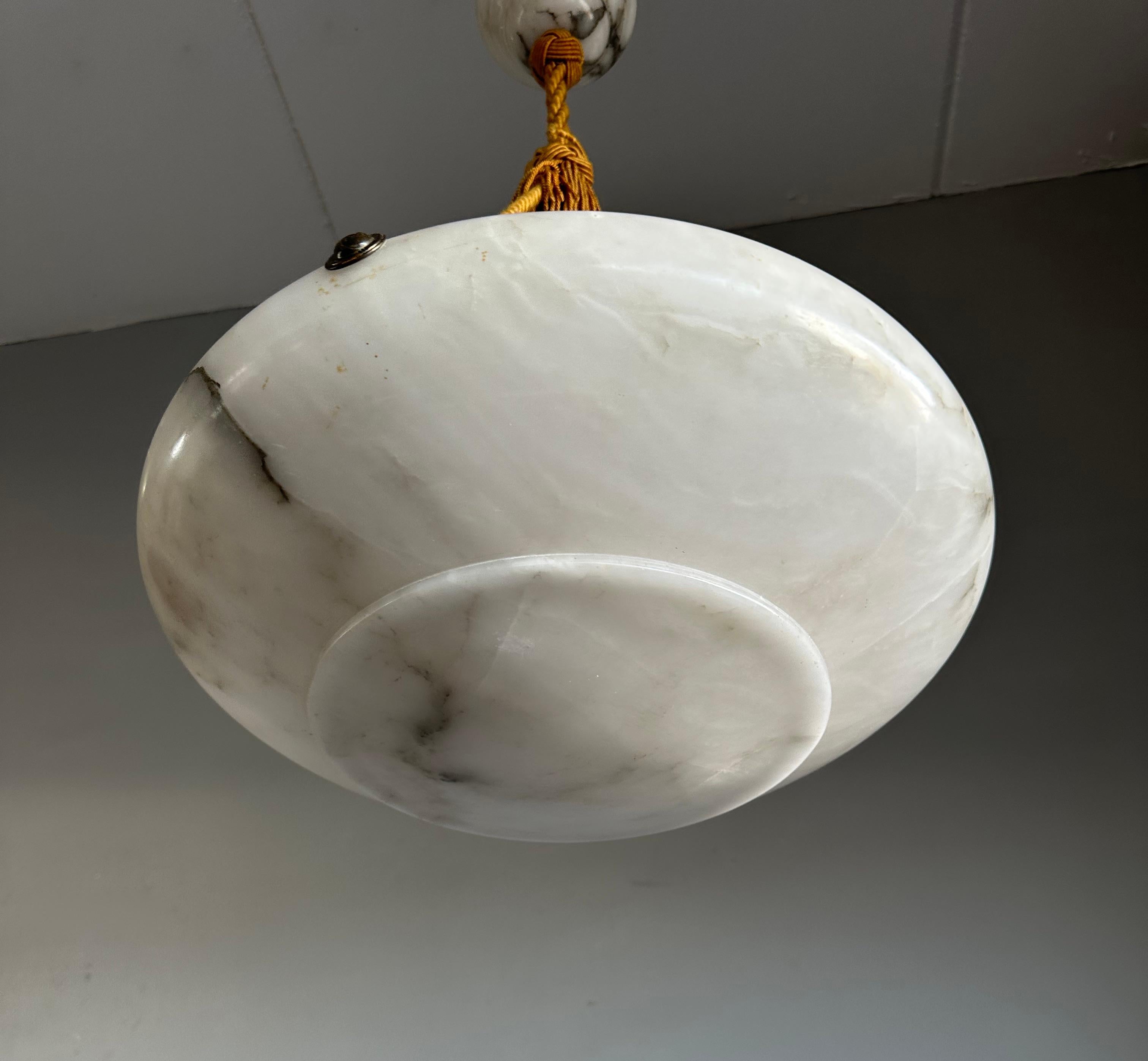 European Art Deco & Timless Design Antique Alabaster Pendant w. Perfect Alabaster Canopy For Sale