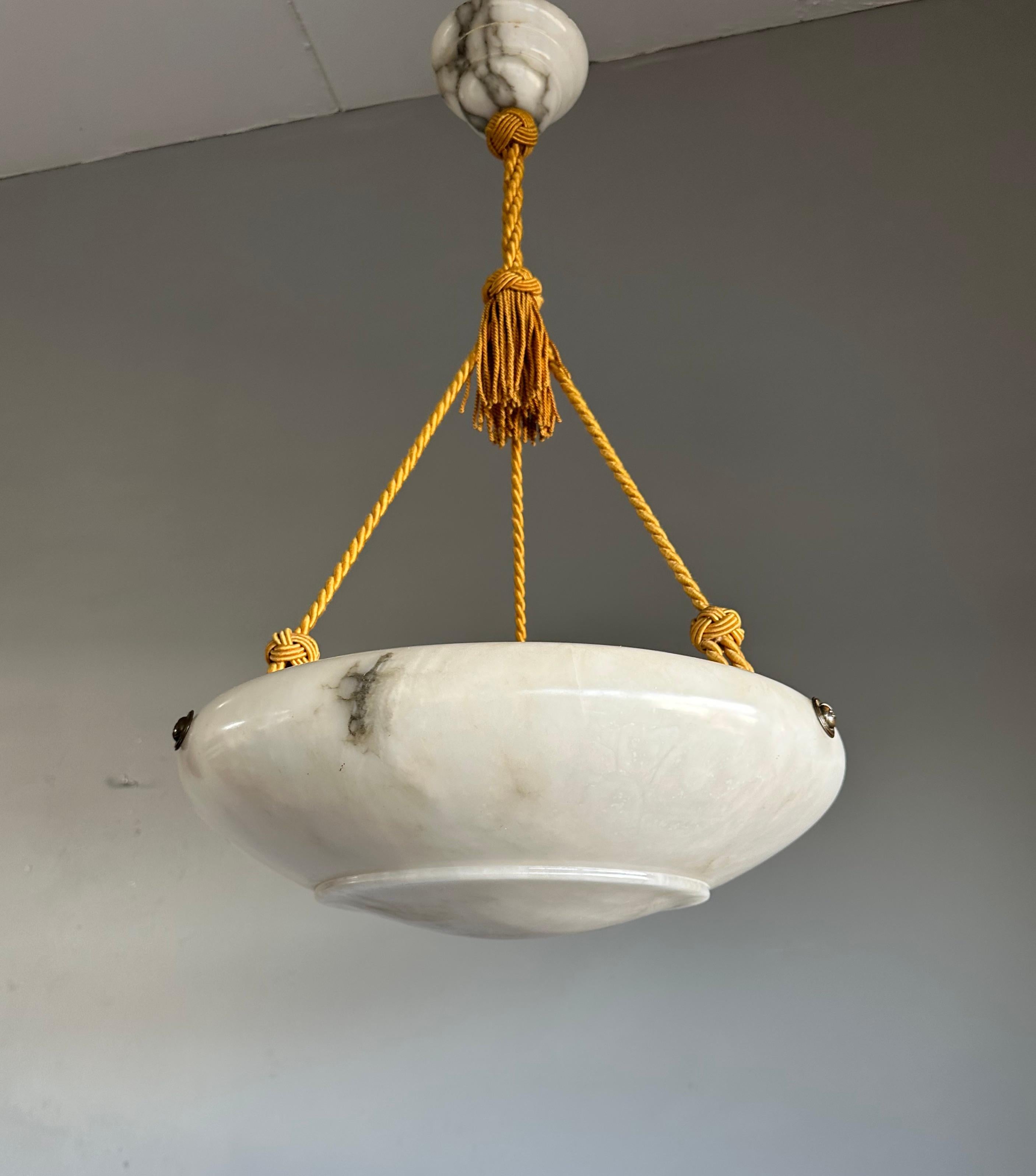 Art Deco & Timless Design Antique Alabaster Pendant w. Perfect Alabaster Canopy In Good Condition For Sale In Lisse, NL