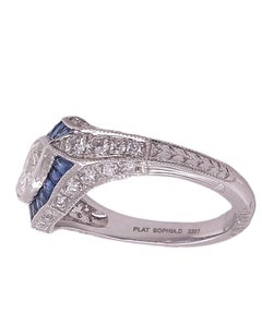 Sophia D. Blue Sapphire & Diamond Art Deco Style Platinum Ring