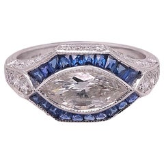 Sophia D. Blue Sapphire & Diamond Art Deco Style Platinum Ring