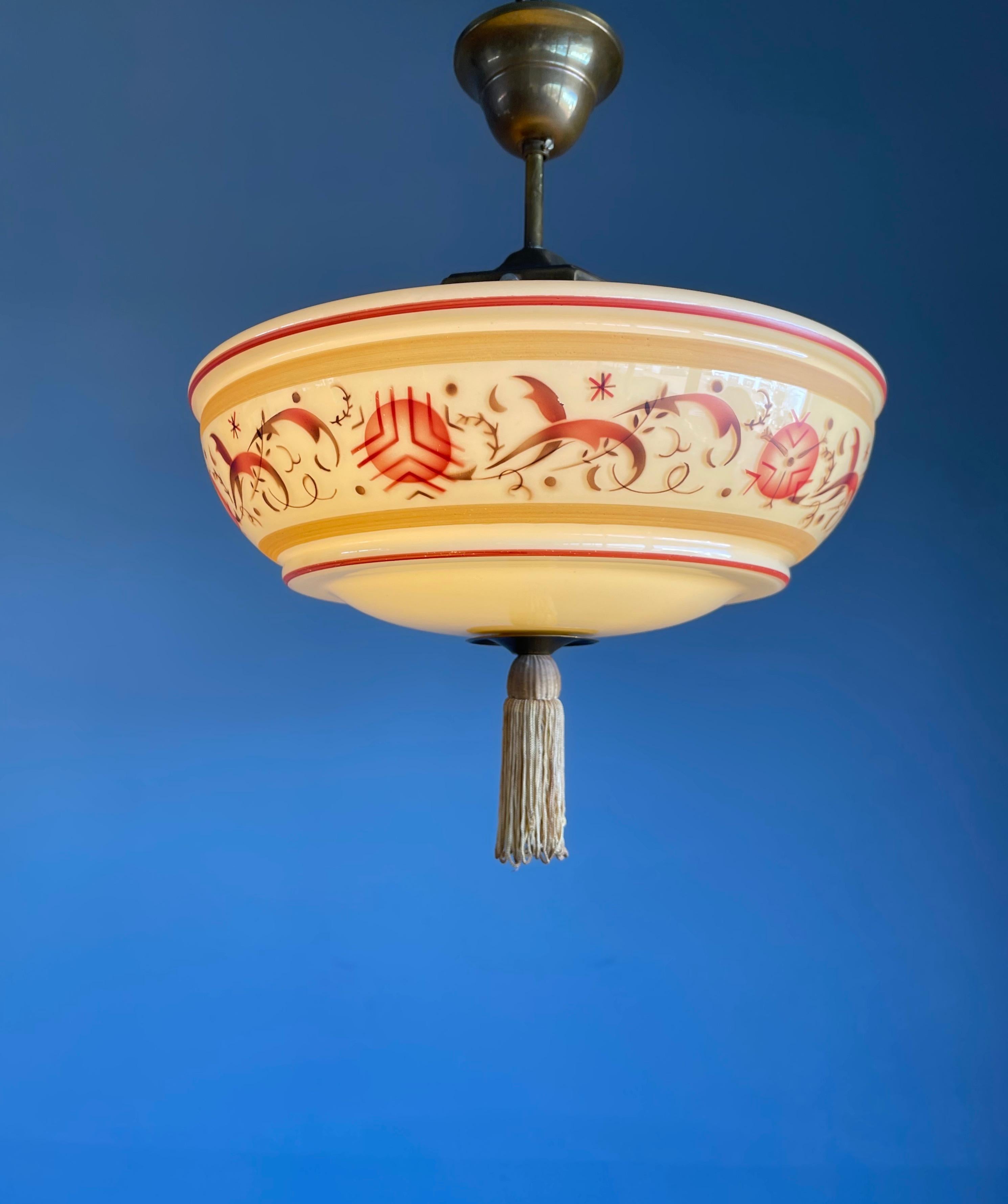 Beautiful Art Deco Glass Pendant light / Flush Mount with Hand Knotted Tassel 8