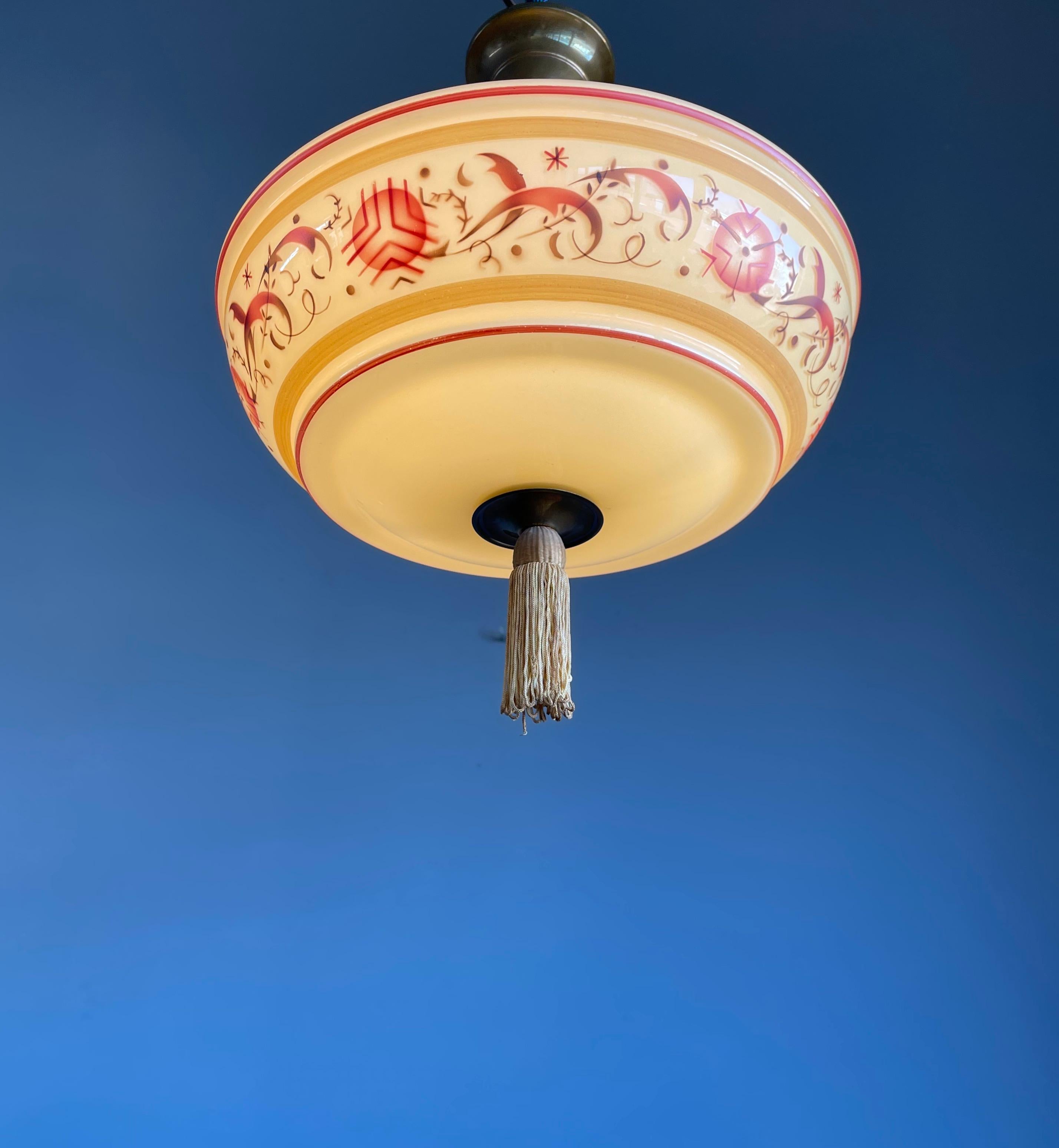 Beautiful Art Deco Glass Pendant light / Flush Mount with Hand Knotted Tassel 13