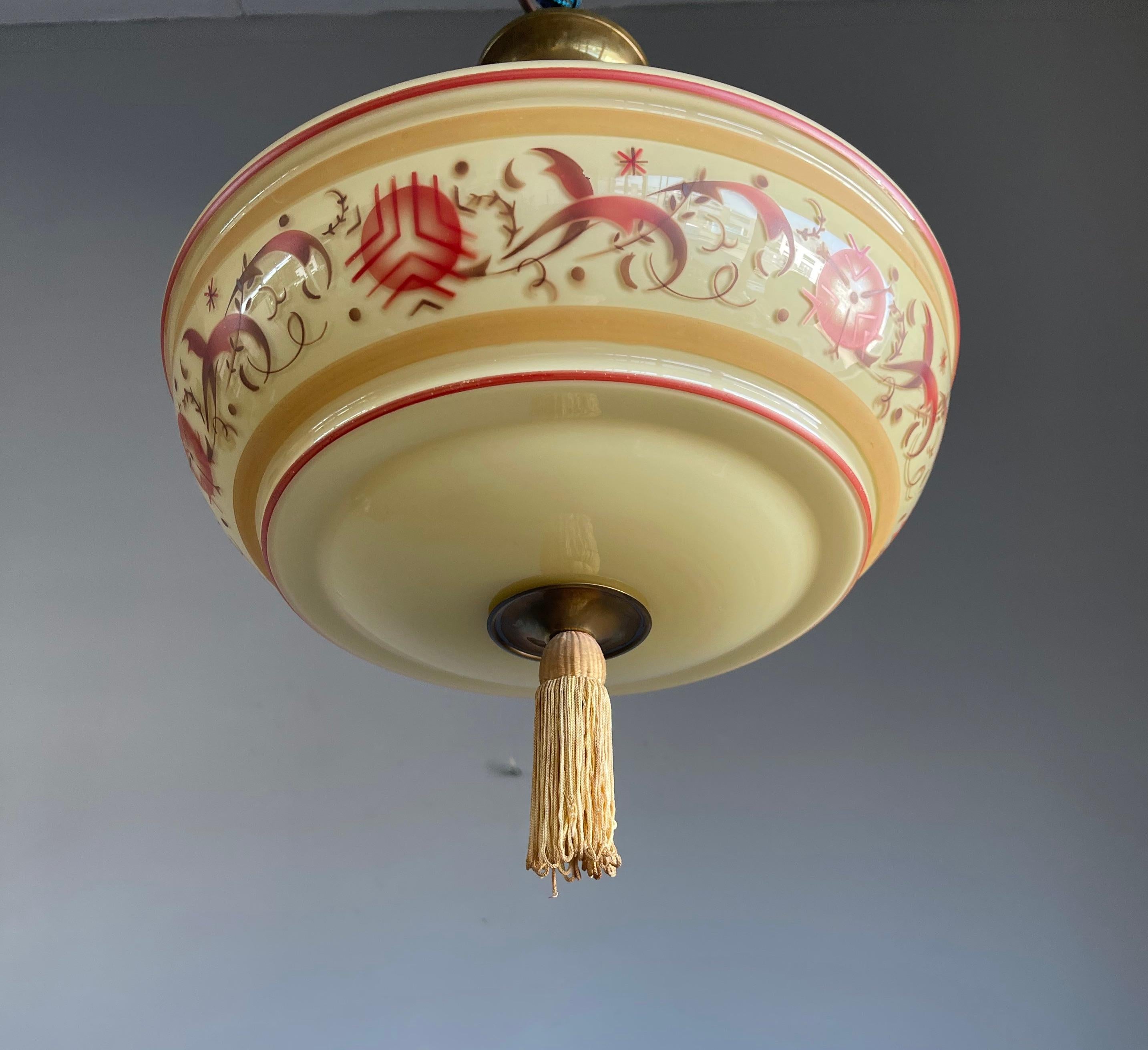 Beautiful Art Deco Glass Pendant light / Flush Mount with Hand Knotted Tassel In Excellent Condition In Lisse, NL