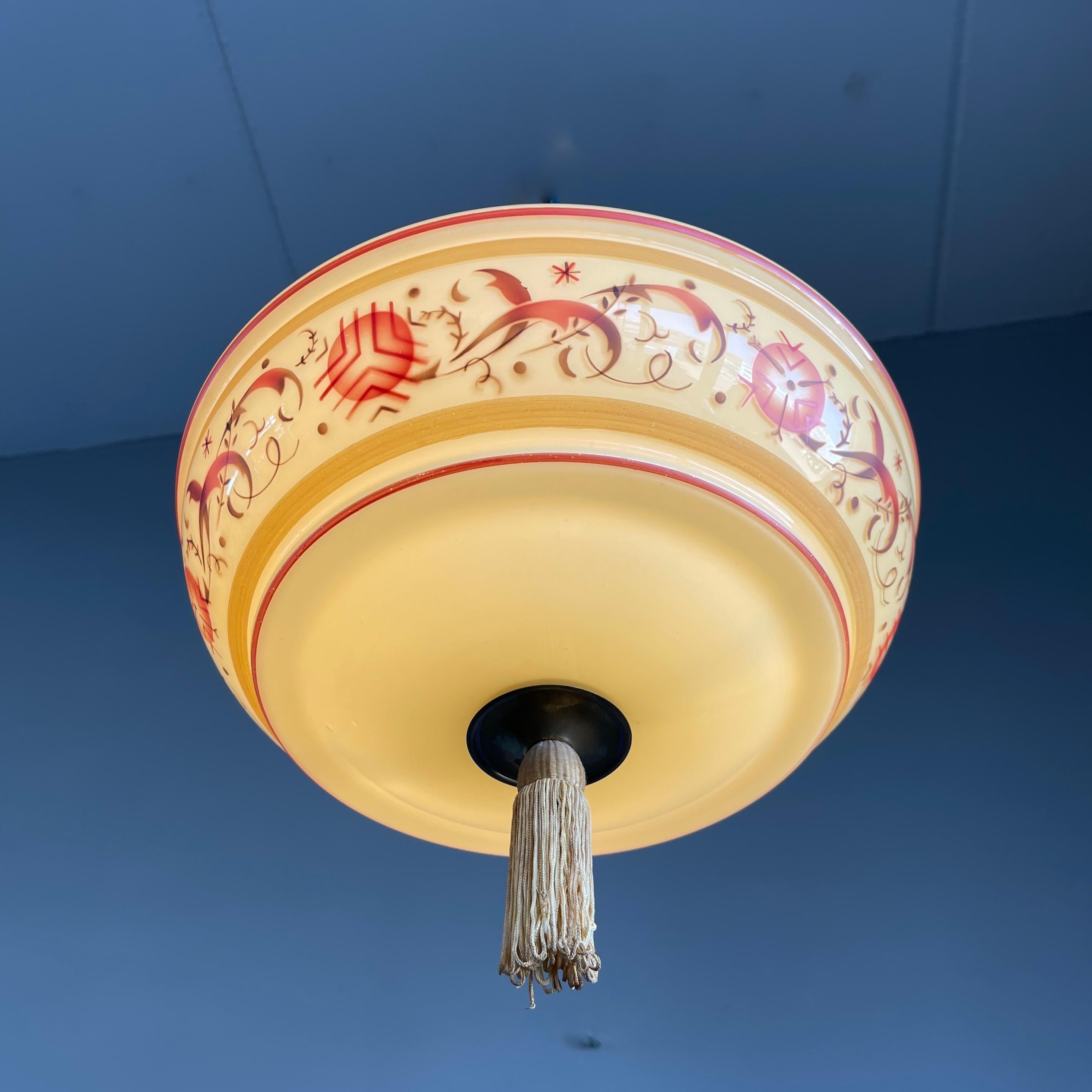 20th Century Beautiful Art Deco Glass Pendant light / Flush Mount with Hand Knotted Tassel