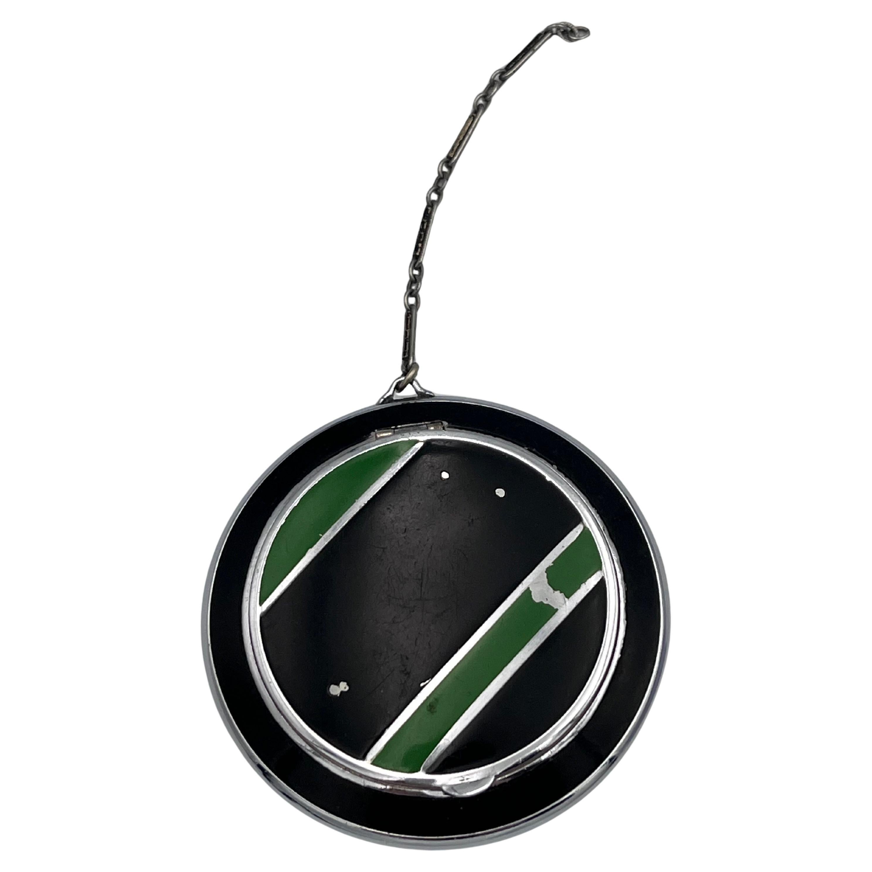 Bellissimo The Artful Green Black Elgin American EAM Ladies Makeup 
Mirror Compact