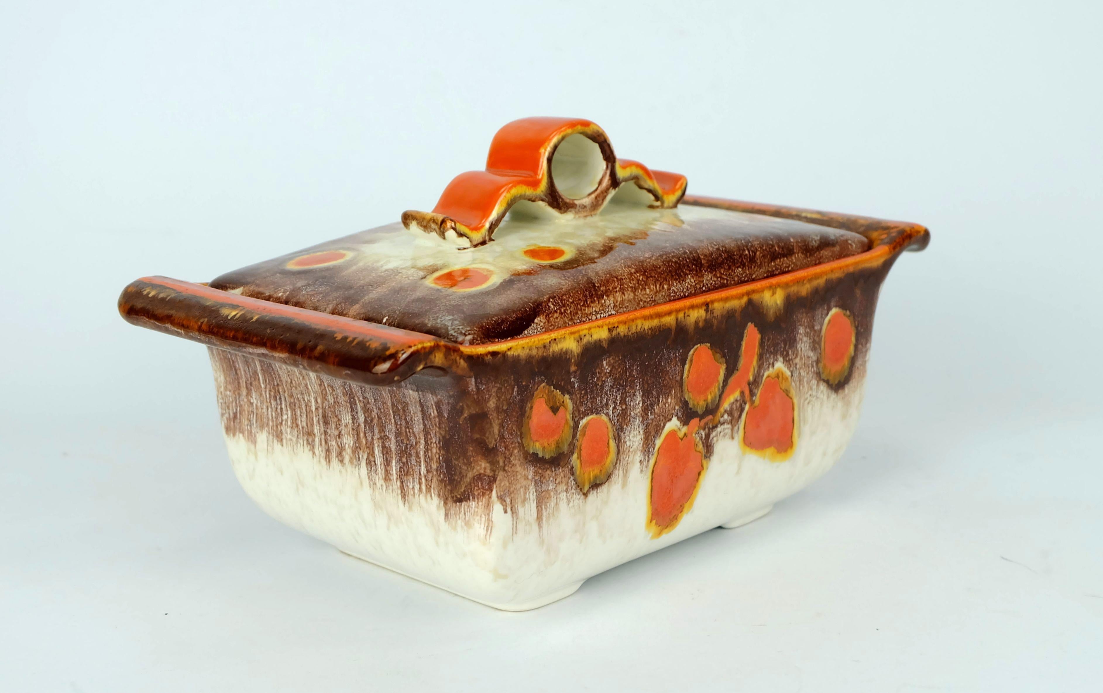 Ceramica bellissimo barattolo art déco con coperchio 1930 in ceramica per biscotti made in Germany in vendita