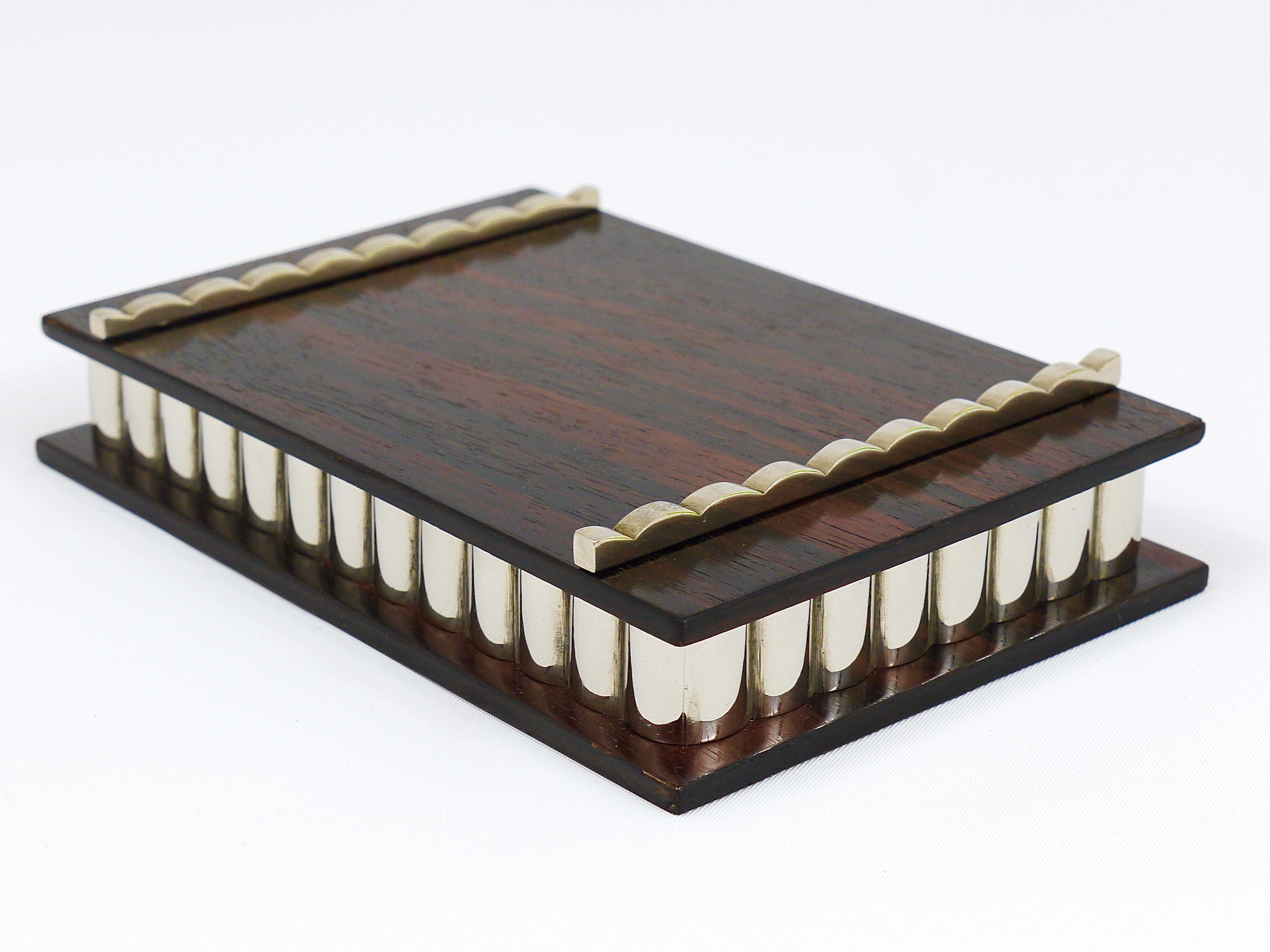 Mid-20th Century Beautiful Art Deco Macassar Ebony and Nickel Storage Box, Vienna, 1930s