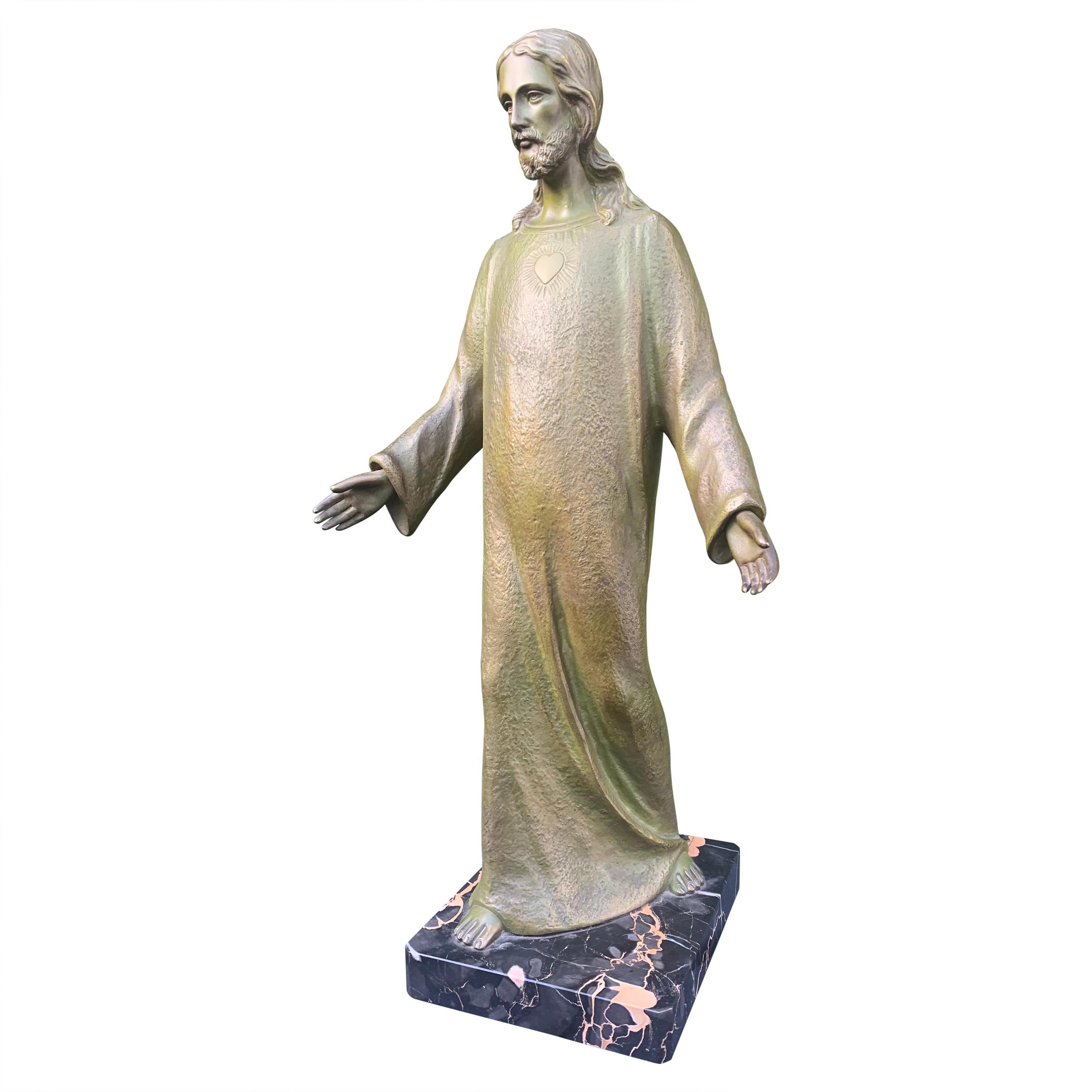 Large Antique Religious Church Statue Jesus Christ sacred Heart in