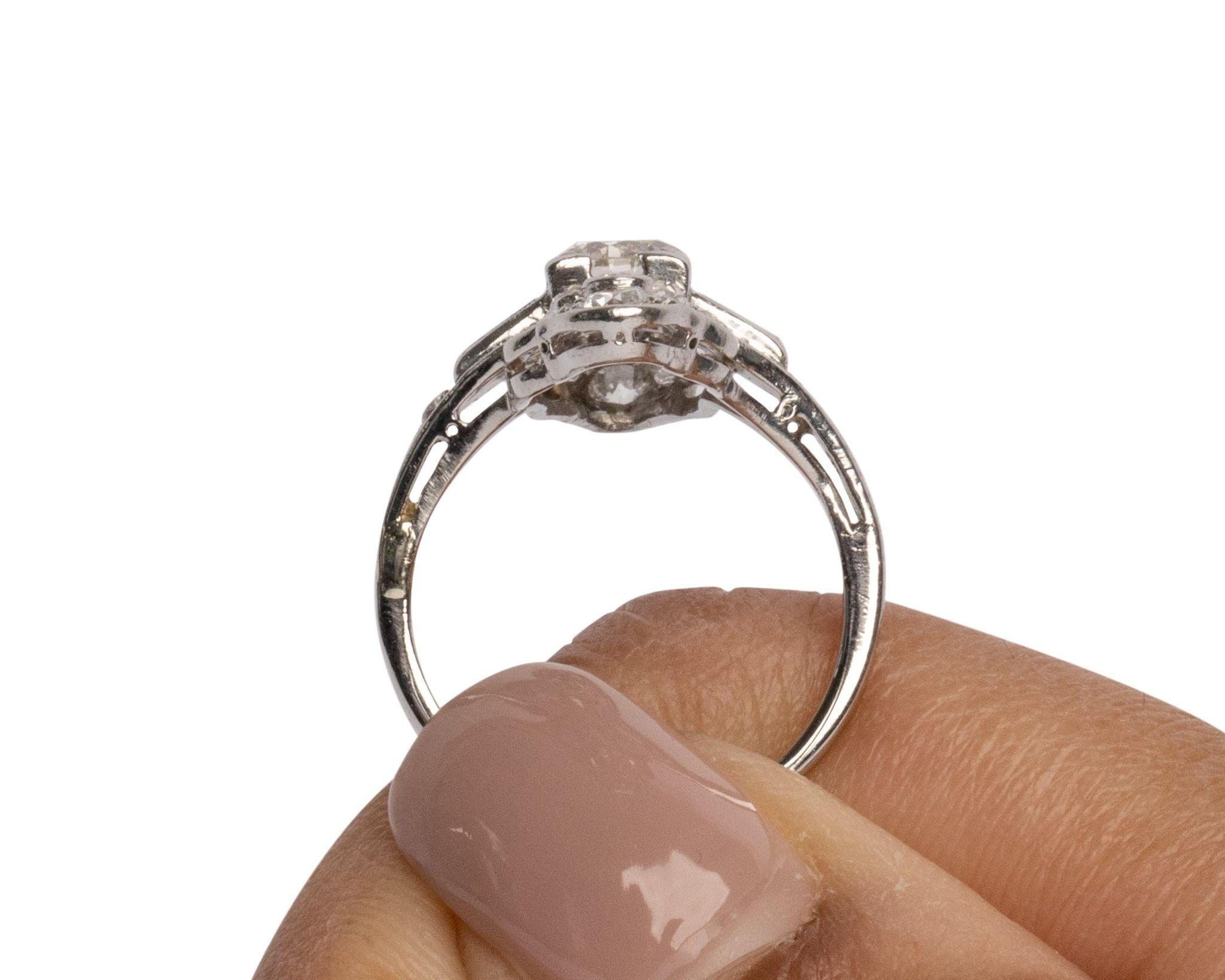 Women's Beautiful Art Deco Platinum Aprox 1/2 Carat Center Diamond Filigree Shield Ring