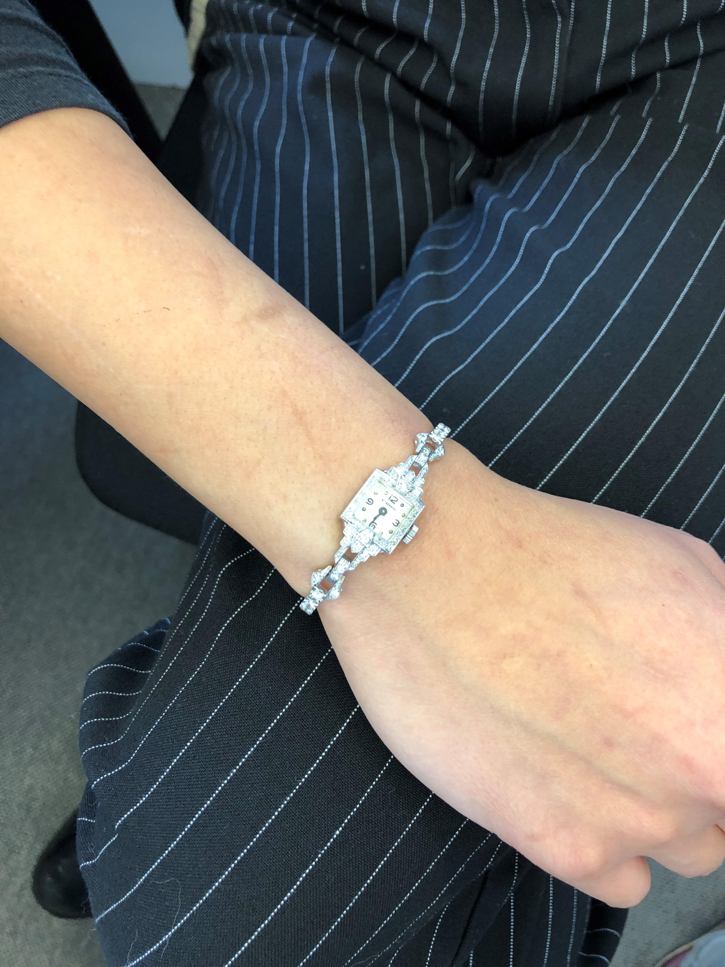 Beautiful Art Deco Style Ladies Bracelet Watch with Diamonds in Platinum 950 3