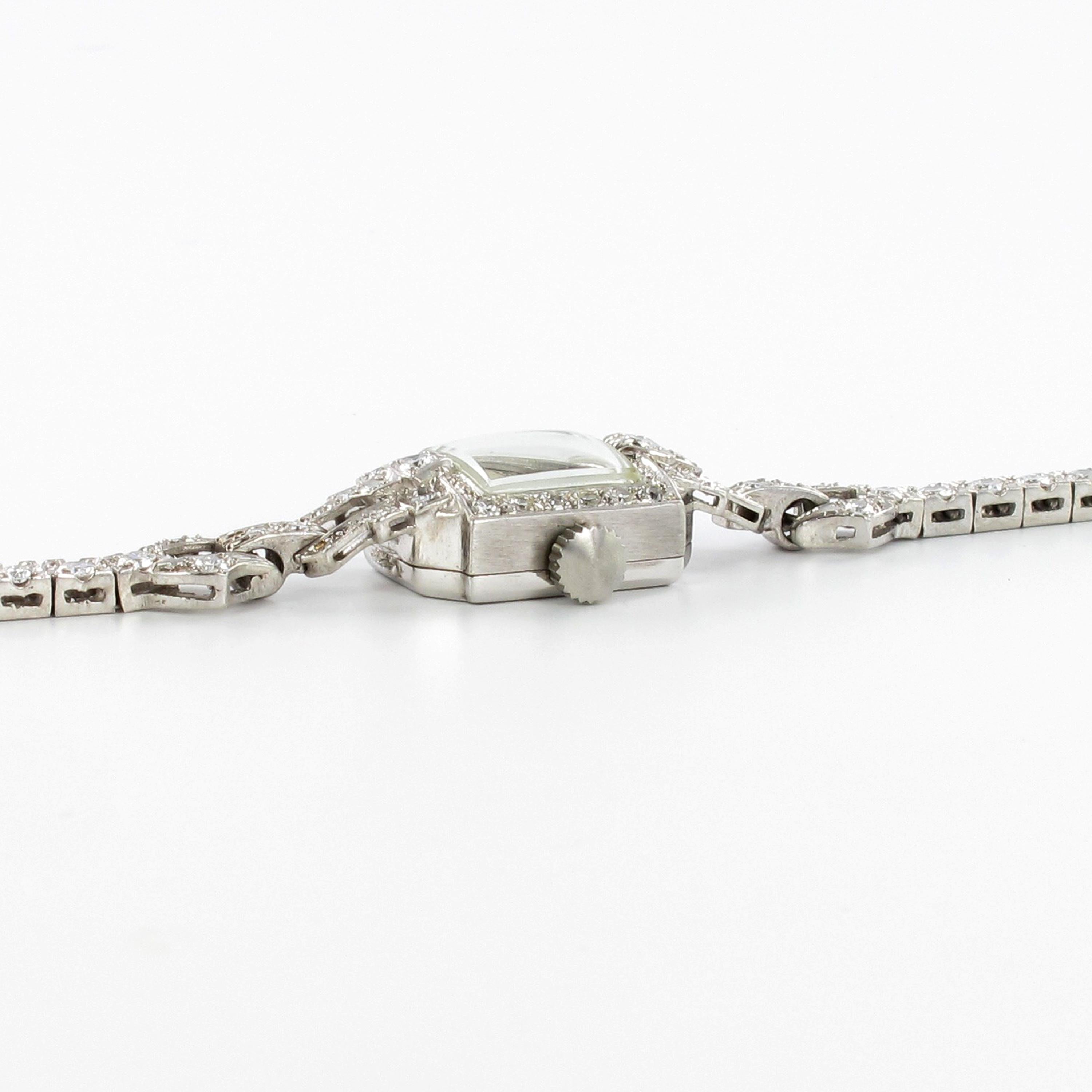 Brilliant Cut Beautiful Art Deco Style Ladies Bracelet Watch with Diamonds in Platinum 950