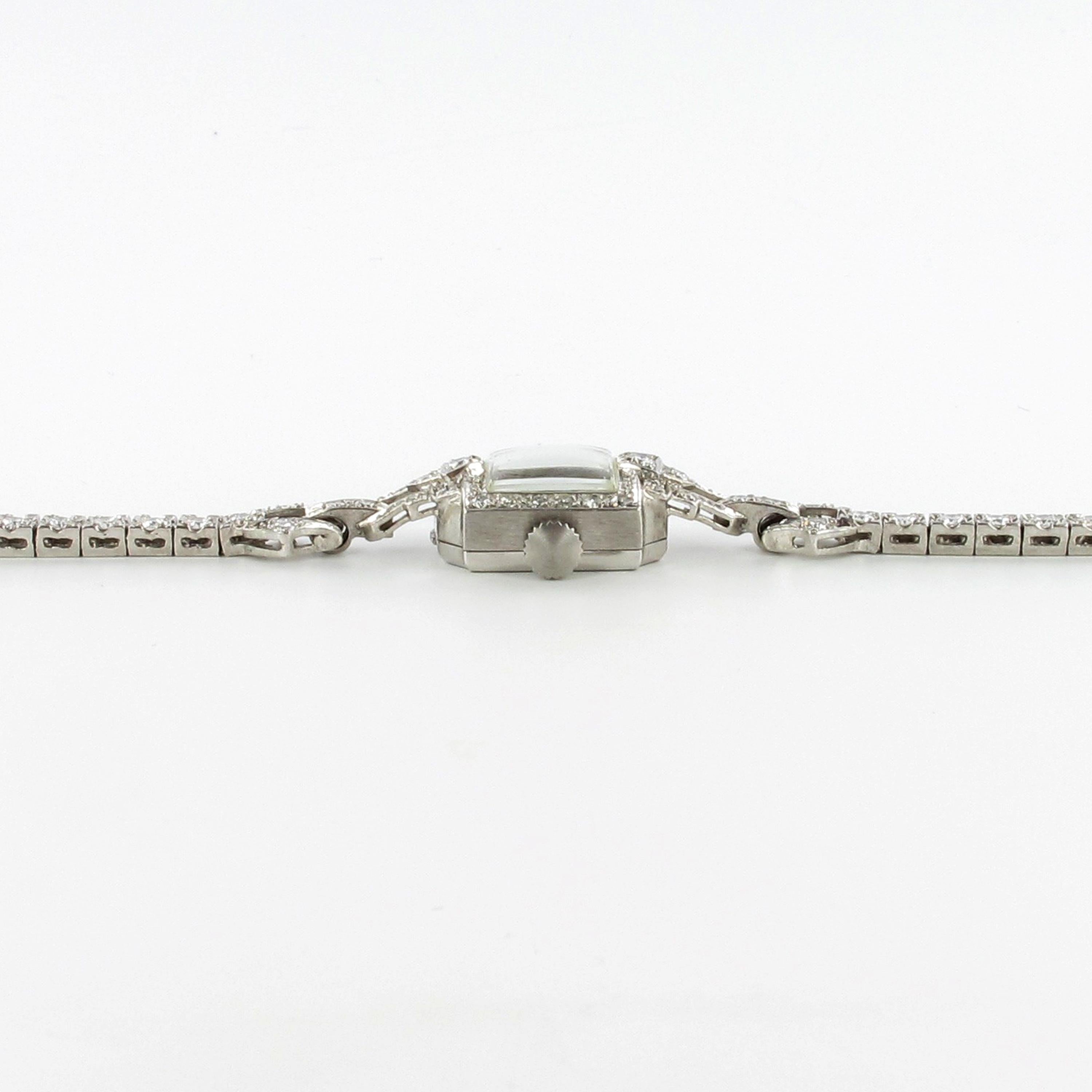 Beautiful Art Deco Style Ladies Bracelet Watch with Diamonds in Platinum 950 In Good Condition In Lucerne, CH