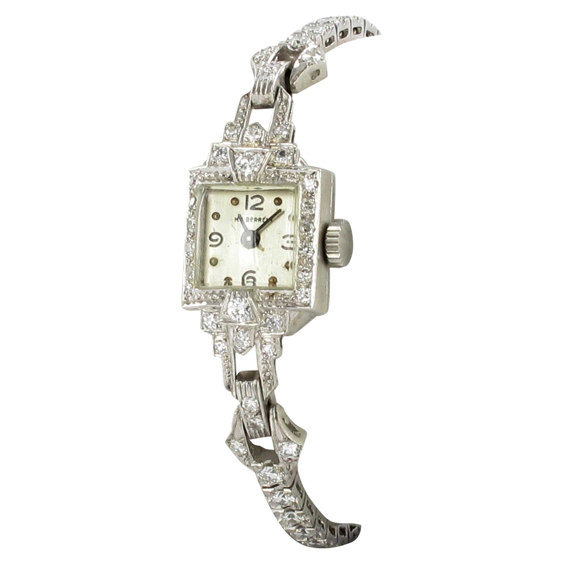Beautiful Art Deco Style Ladies Bracelet Watch with Diamonds in Platinum 950