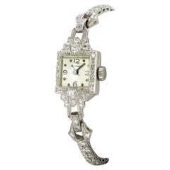 Antique Beautiful Art Deco Style Ladies Bracelet Watch with Diamonds in Platinum 950