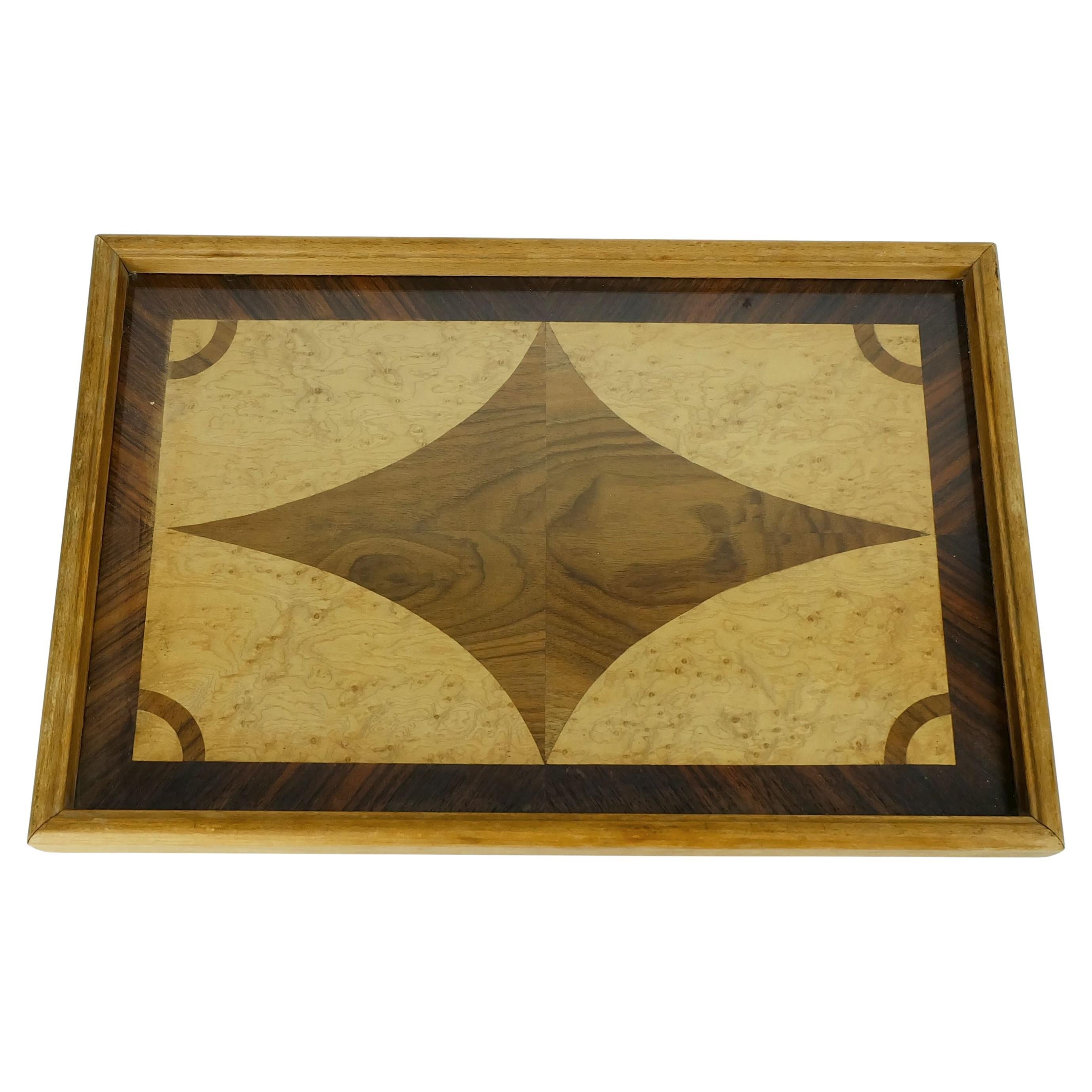 wunderschönes art déco TRAY Intarsien aus verschiedenen Holzarten Serviertablett im Angebot
