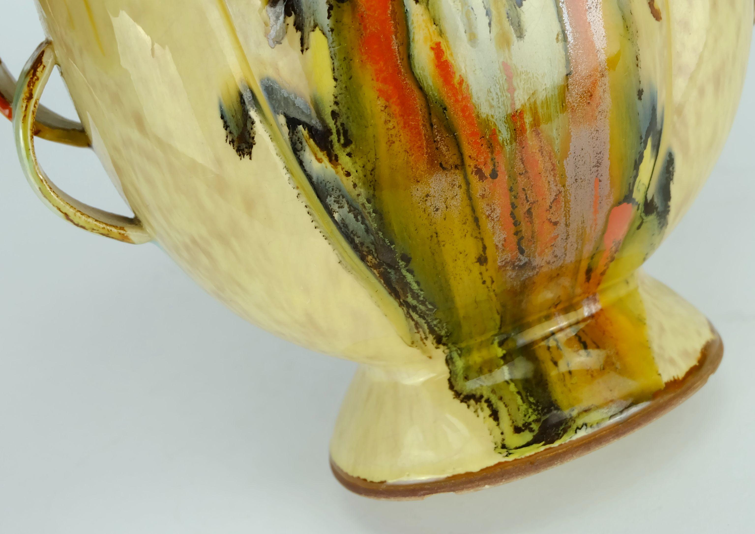 schöne art déco VASE 1930er Keramik Dumler Breiden Tropfglasur Doppelgriff im Angebot 4