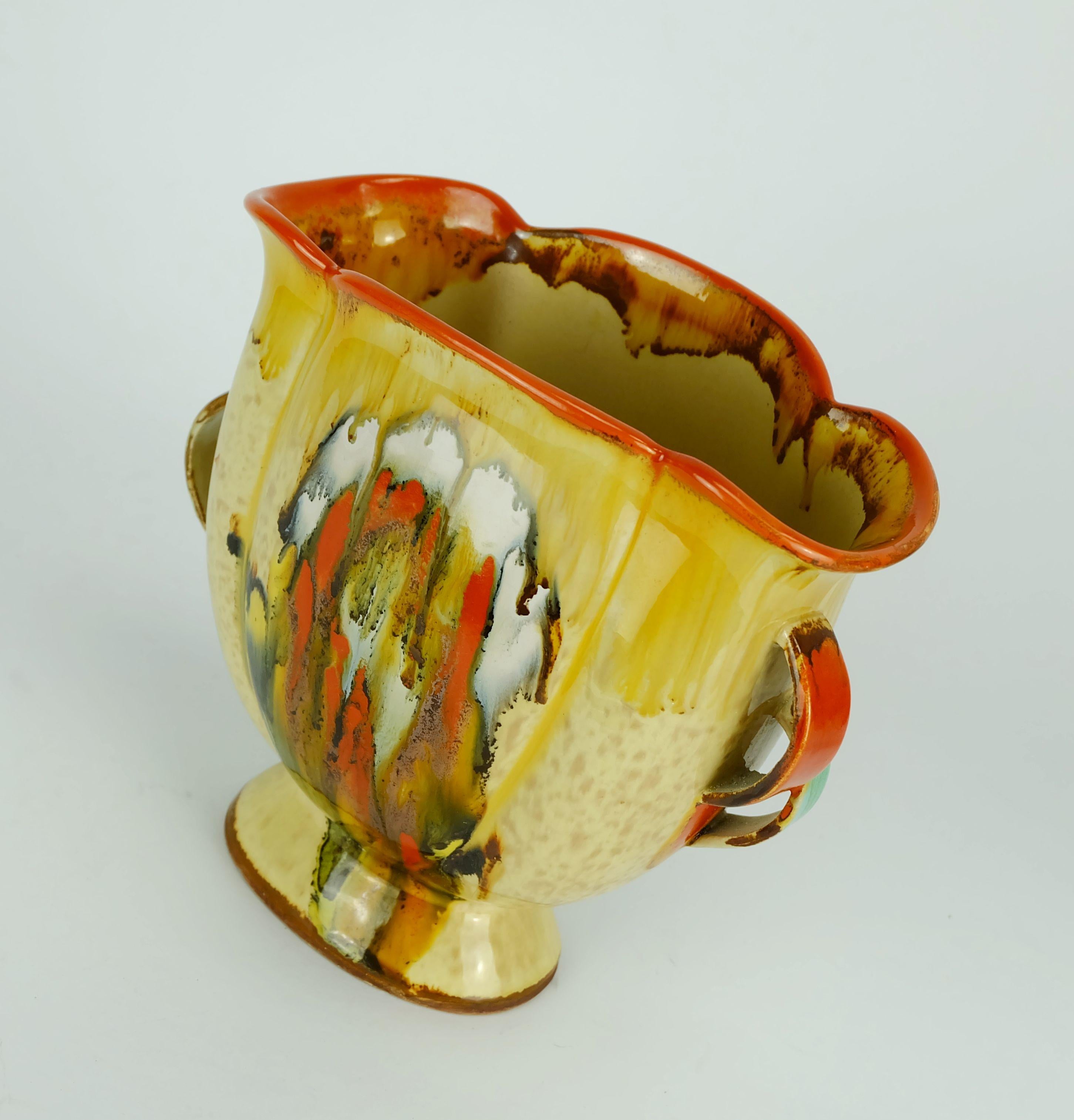 schöne art déco VASE 1930er Keramik Dumler Breiden Tropfglasur Doppelgriff (Deutsch) im Angebot