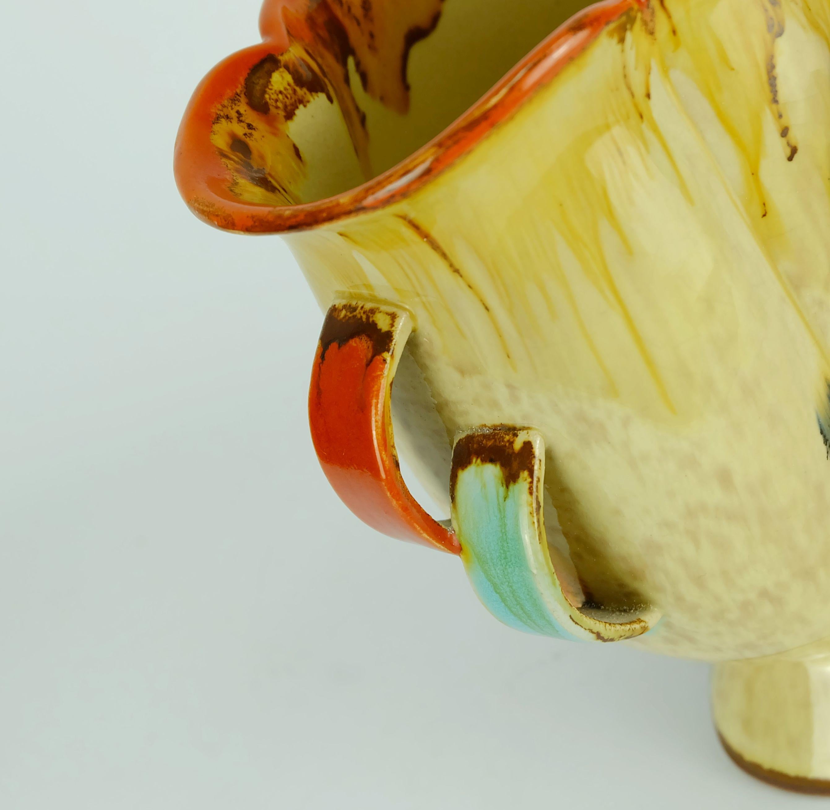 schöne art déco VASE 1930er Keramik Dumler Breiden Tropfglasur Doppelgriff im Zustand „Gut“ im Angebot in Mannheim, DE