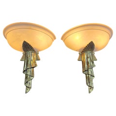 Beautiful Art Deco Wall Lights Made of Brass with Opal Glass Shade