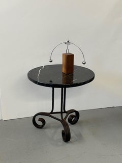 Beautiful Art Deco Wrought Iron & Marble Round End Table
