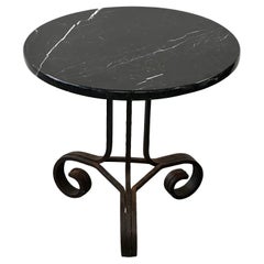 Beautiful Art Deco Wrought Iron & Marble Round End Table