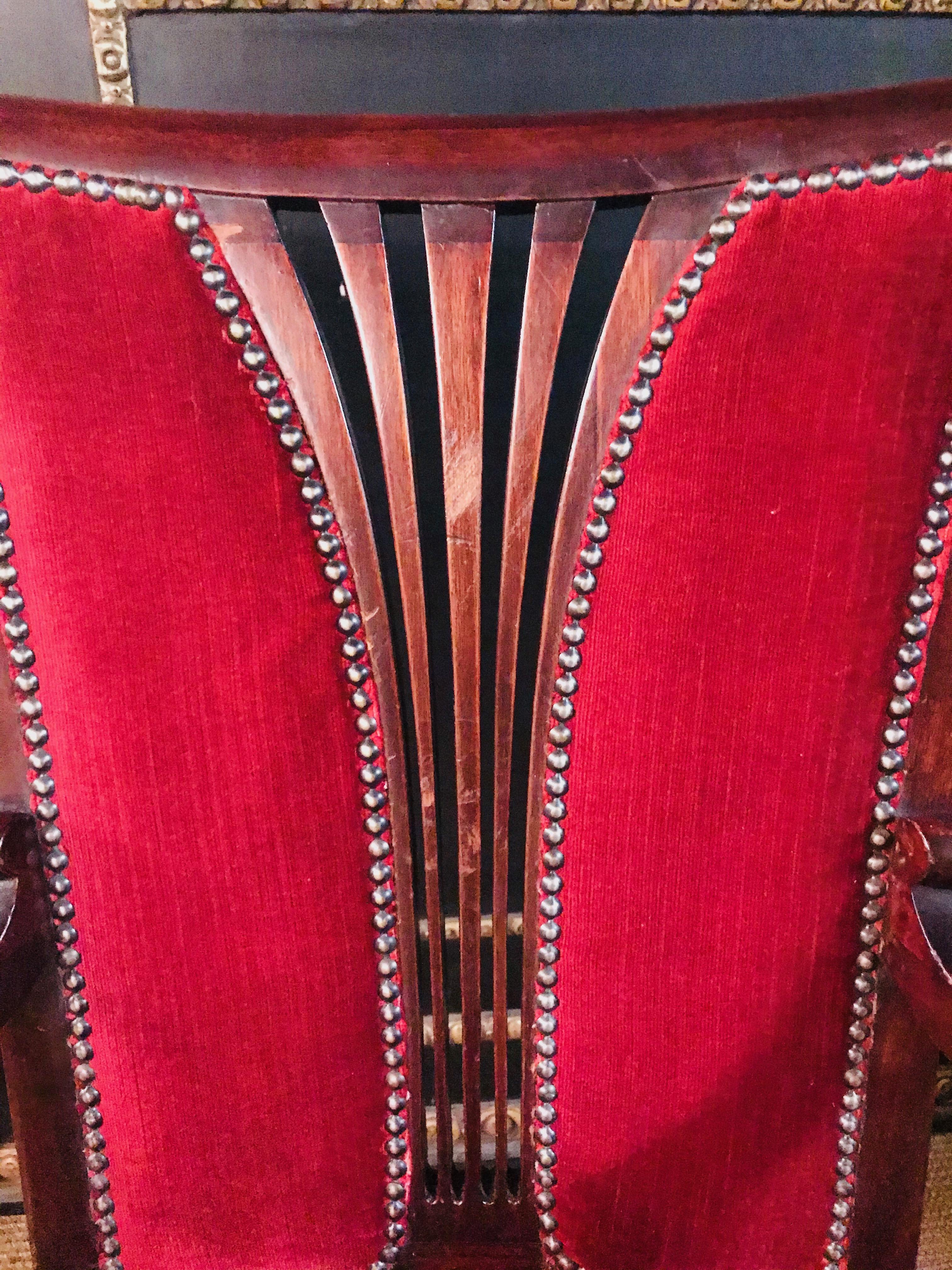 Beautiful antique red Art Nouveau or Jugendstil 20th Century Armchair mahogany  12