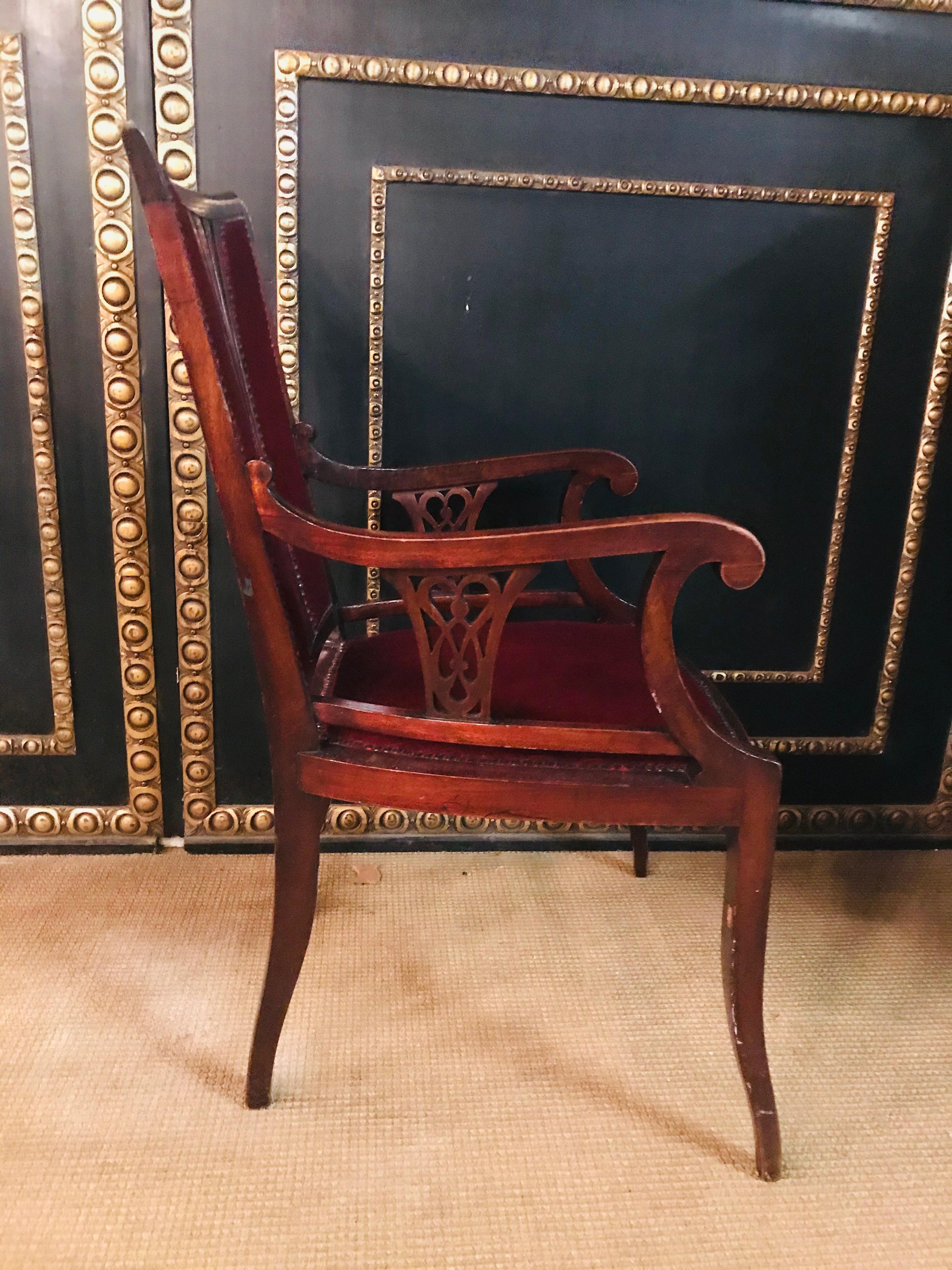 Mahogany Beautiful antique red Art Nouveau or Jugendstil 20th Century Armchair mahogany 