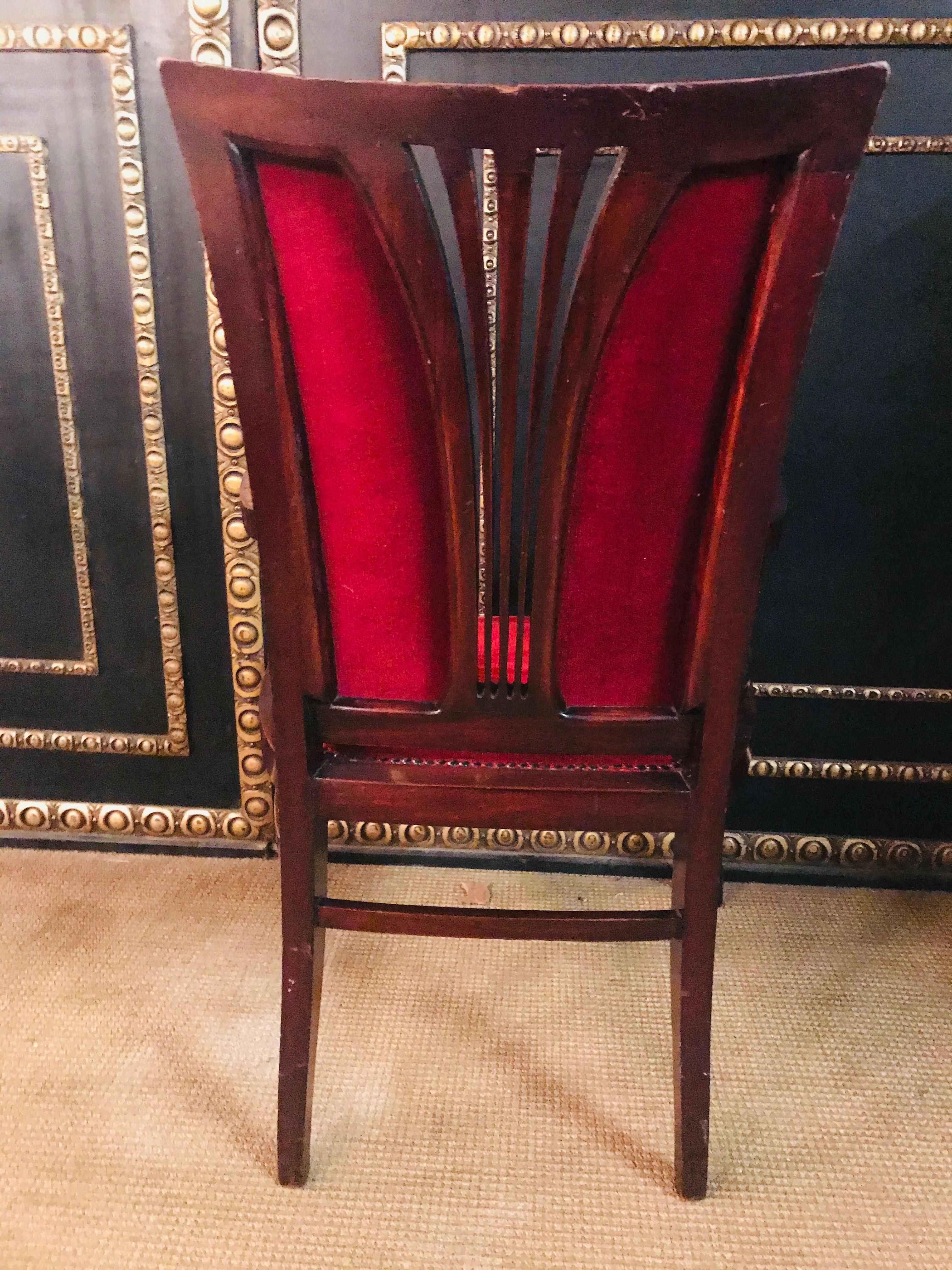 Beautiful antique red Art Nouveau or Jugendstil 20th Century Armchair mahogany  5