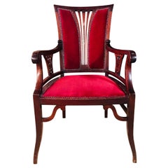 Beautiful antique red Art Nouveau or Jugendstil 20th Century Armchair mahogany 