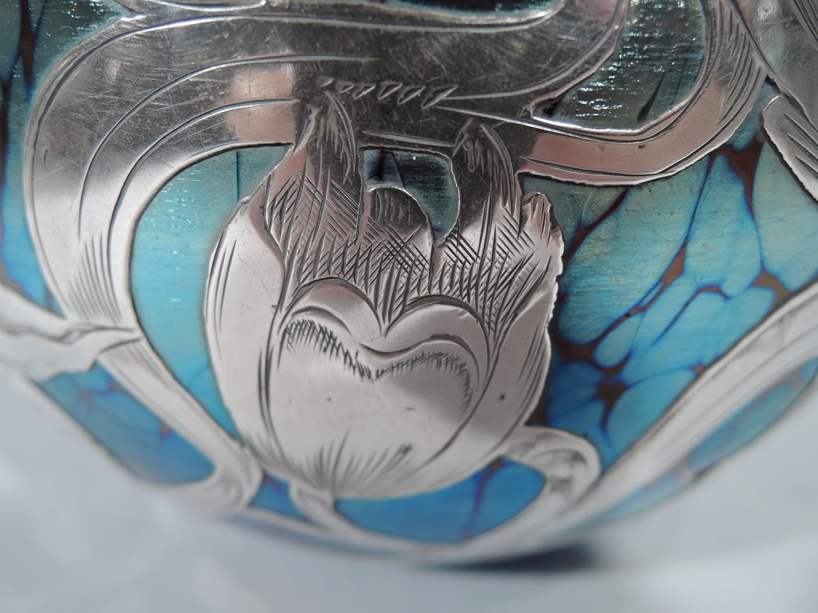 Beautiful Art Nouveau Loetz Iridescent Glass Vase with Silver Overlay 3
