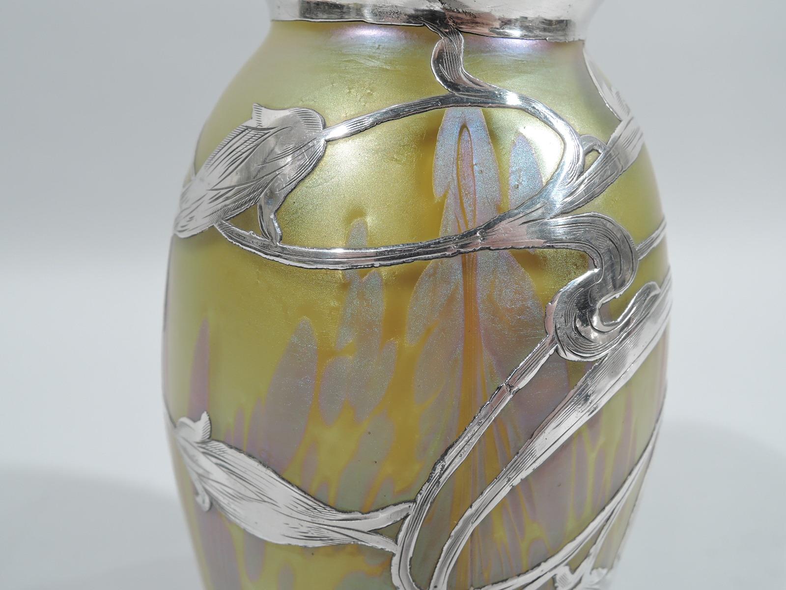 20th Century Beautiful Art Nouveau Loetz Medici Vase with Whiplash Silver Overlay