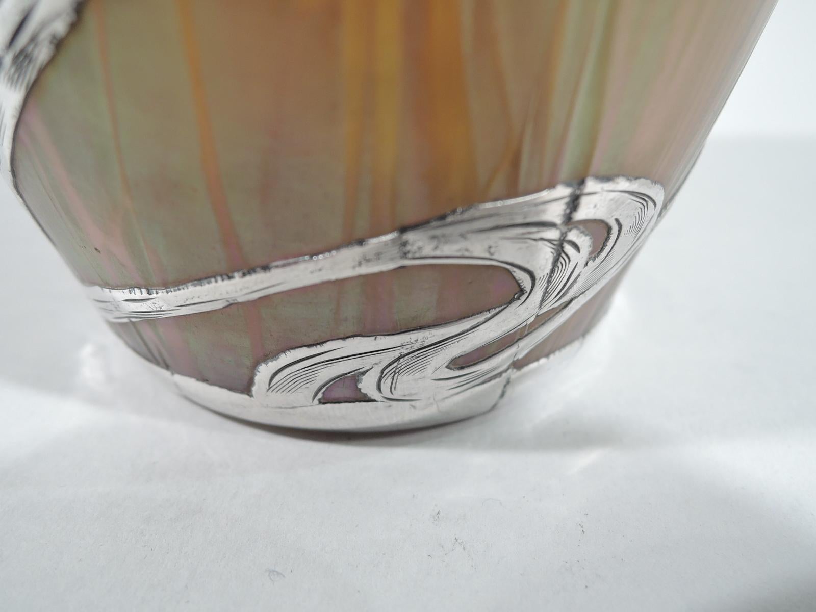 Beautiful Art Nouveau Loetz Medici Vase with Whiplash Silver Overlay 1