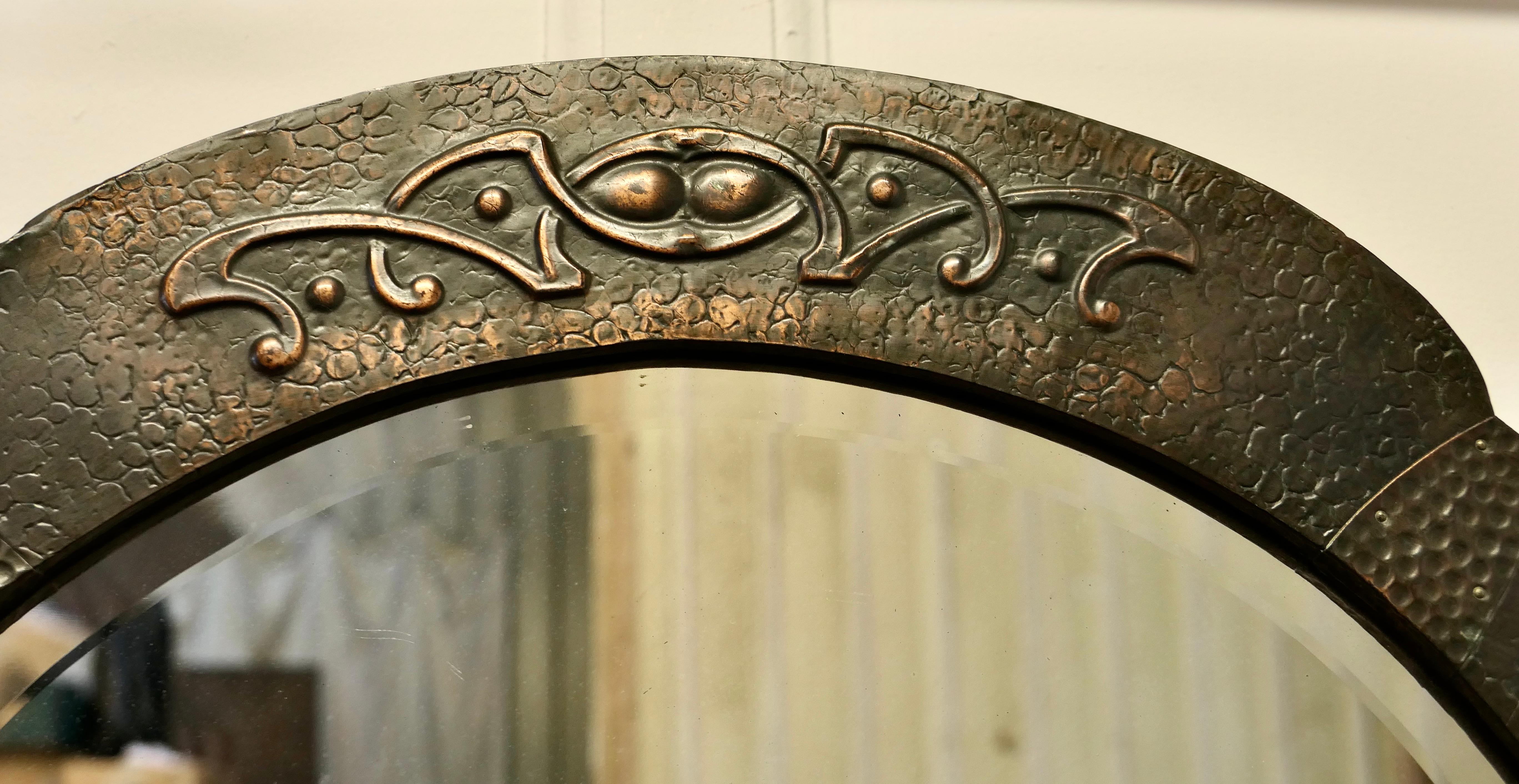 Beautiful Art Nouveau Round Copper Wall Mirror For Sale 2