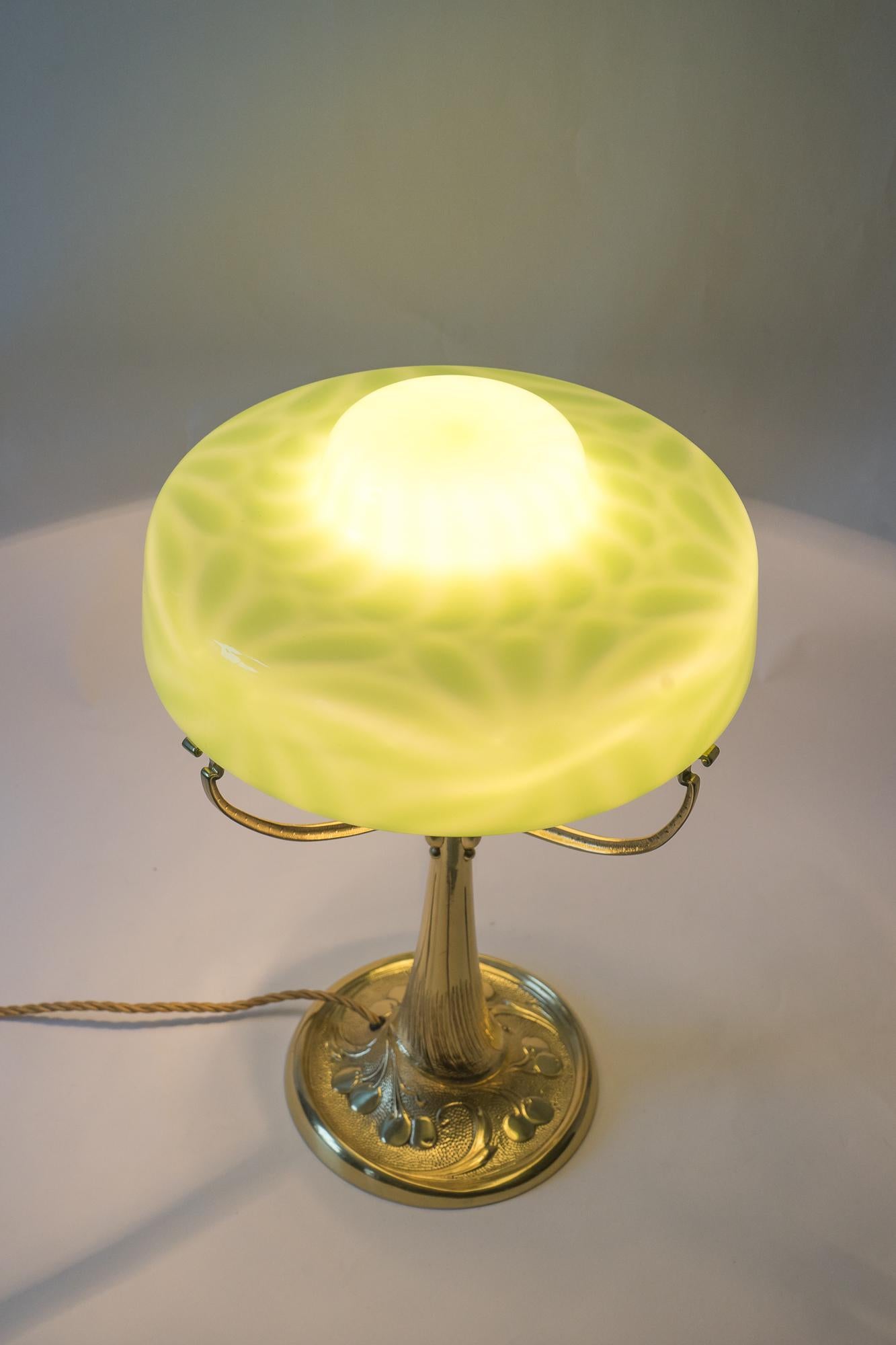 Beautiful Art Nouveau Table Lamp with Original Opaline Glass Shade, circa 1907s 2