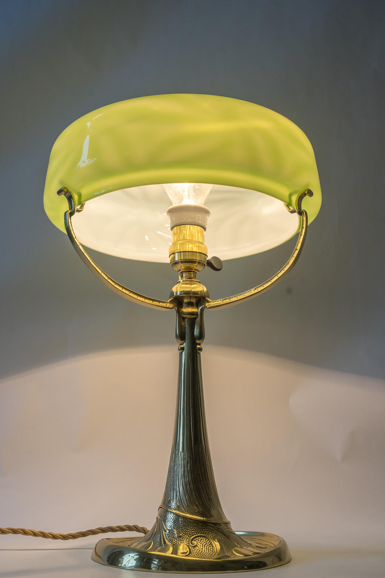 Beautiful Art Nouveau Table Lamp with Original Opaline Glass Shade, circa 1907s 4