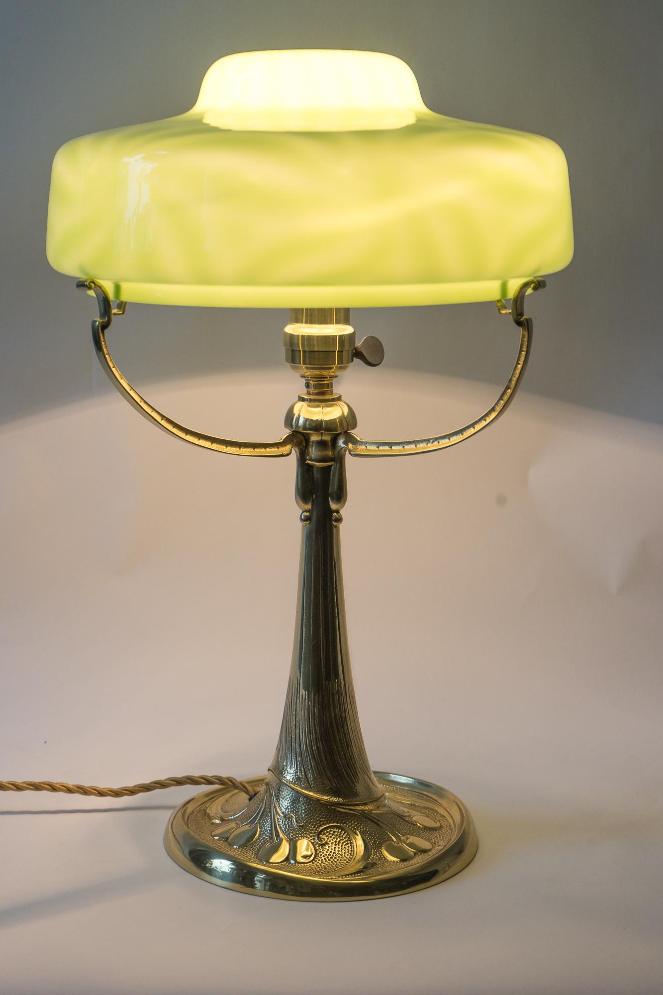 Beautiful Art Nouveau Table Lamp with Original Opaline Glass Shade, circa 1907s 1