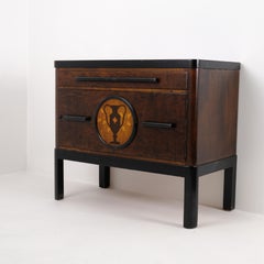 Beautiful Arto Deco Cabinet in Dark Birch with Intarsia, Finland 1930s