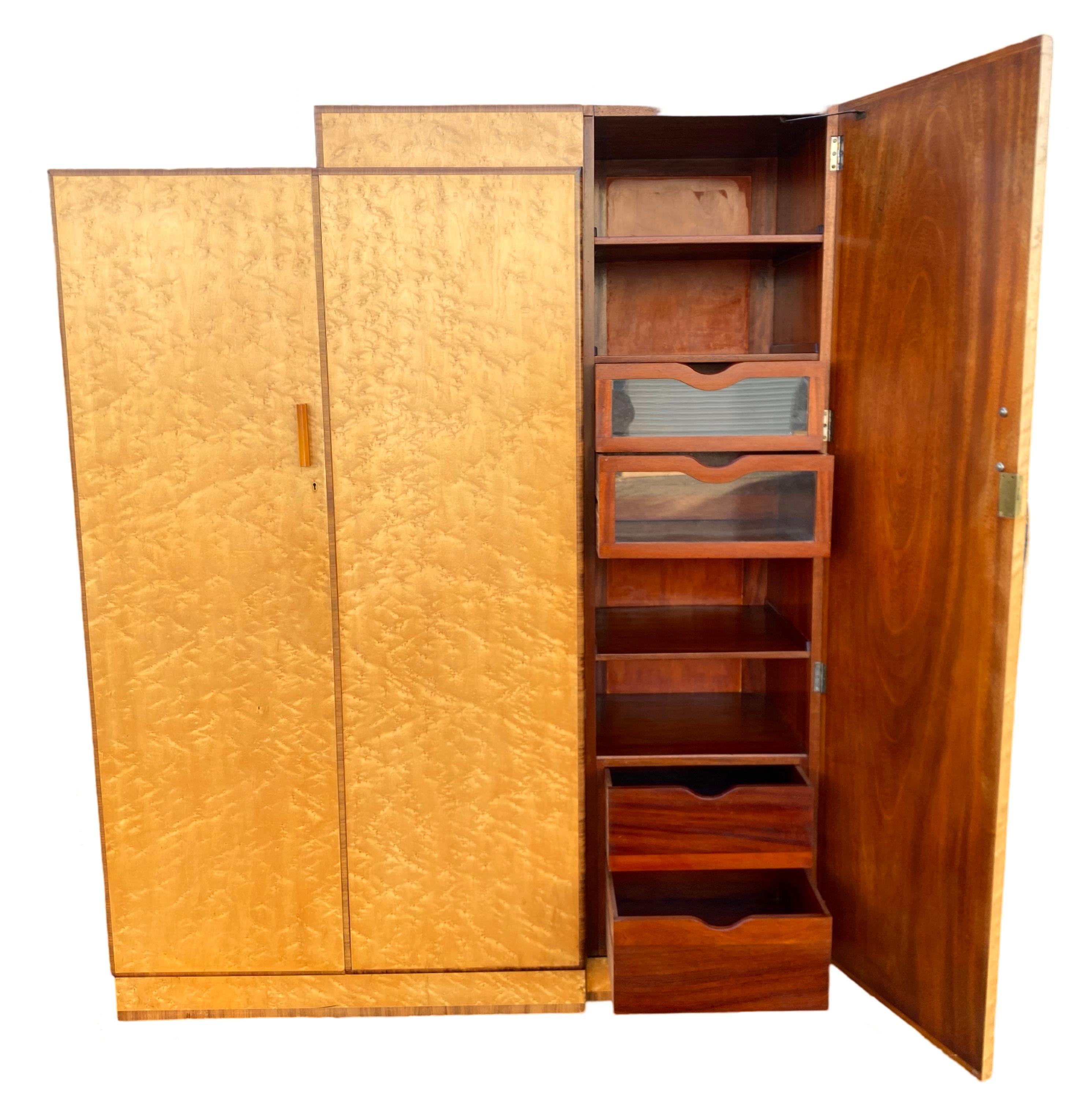 We are delighted to be able to offer you this wonderful triple asymmetric Art Deco Wardrobe veneered in birdseye maple and dating to the 1930’s and with a Royal connection. This fine example is in lovely original Country House condition. We have