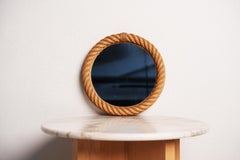 Precioso espejo circular francés de cuerda Audoux-Minet de mediados de siglo