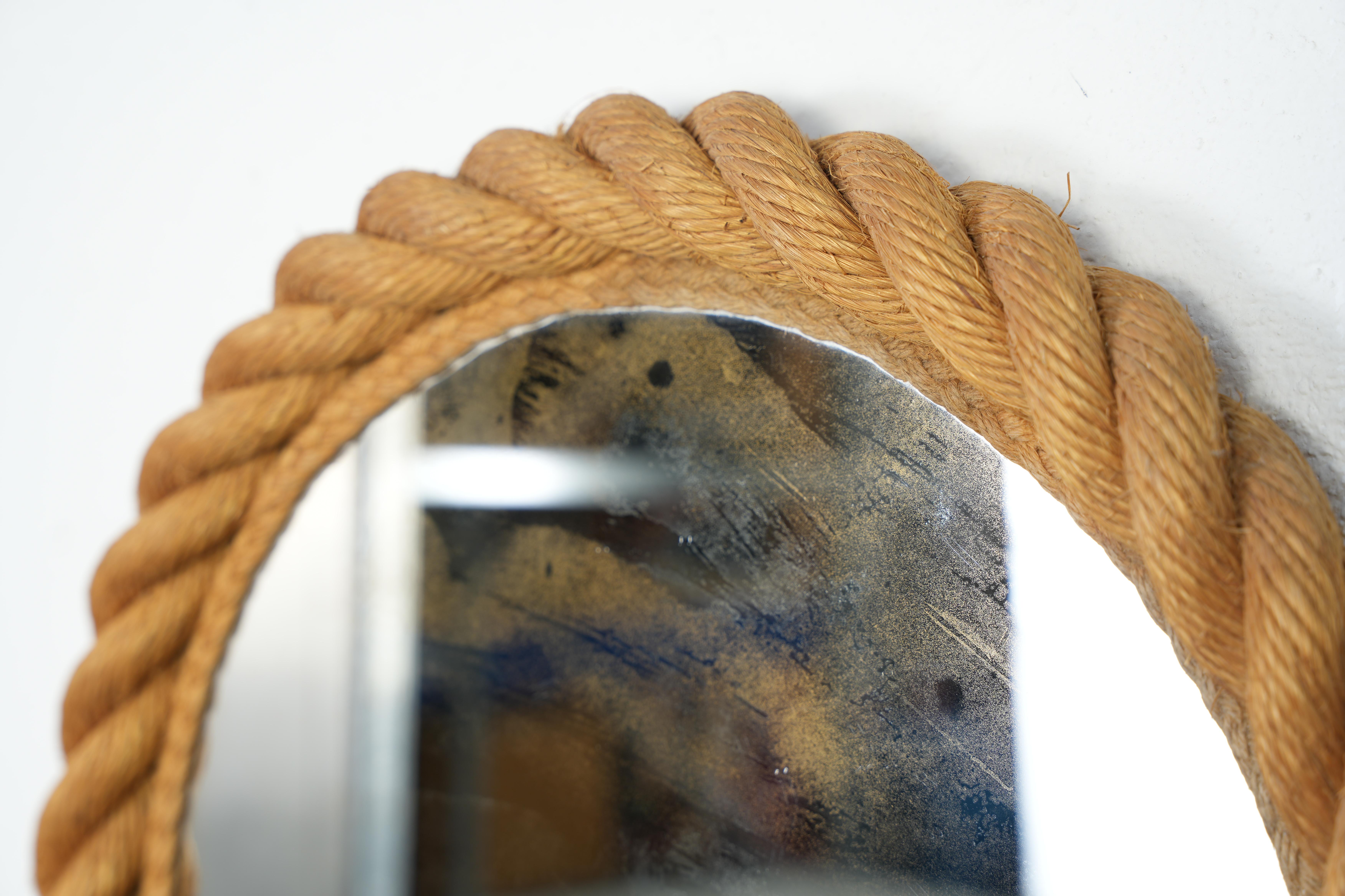 Schöner Audoux-Minet Seil Mid-Century Französisch runden Spiegel (20. Jahrhundert)
