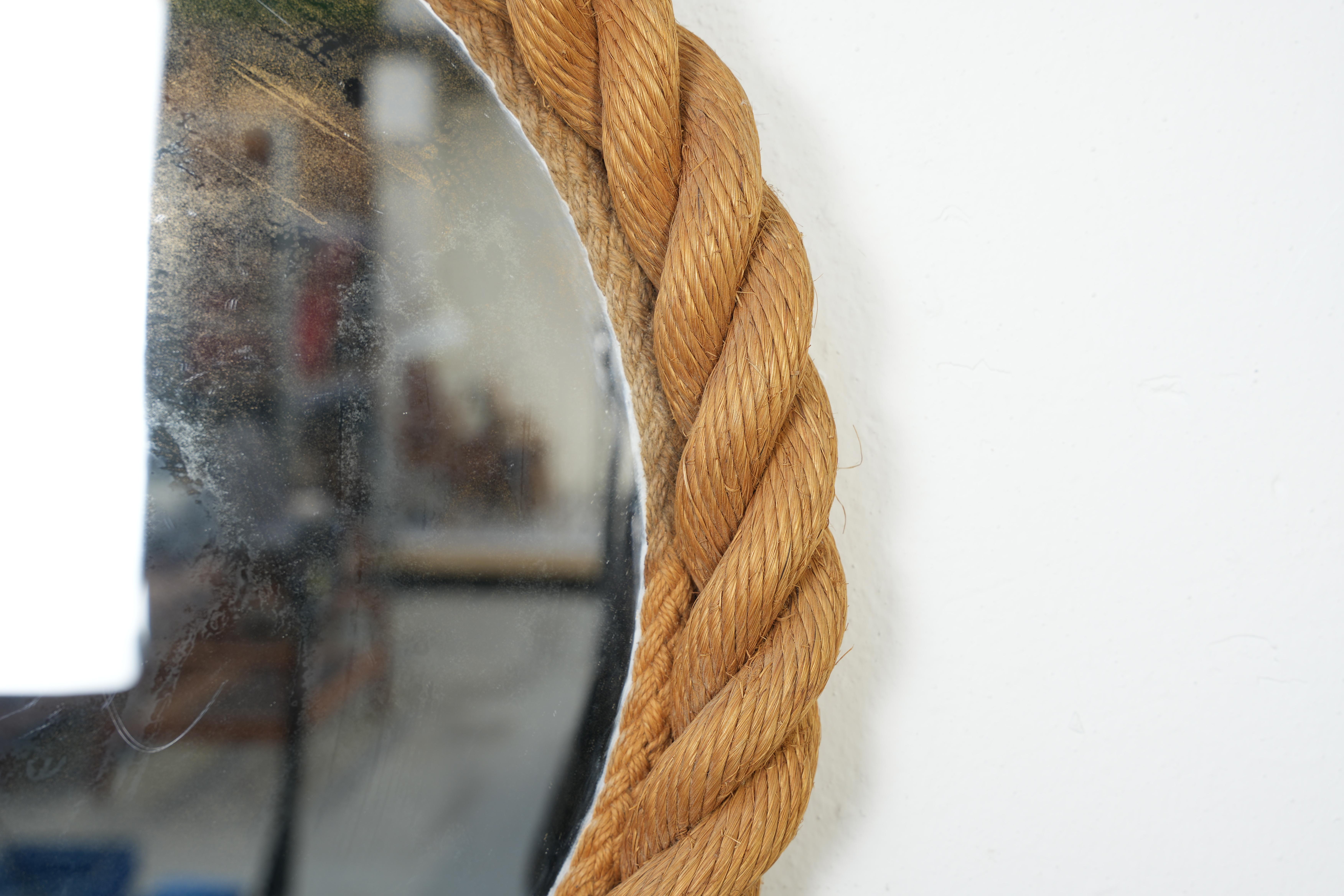 Corde Magnifique miroir circulaire français du milieu du siècle Audoux-Minet en corde